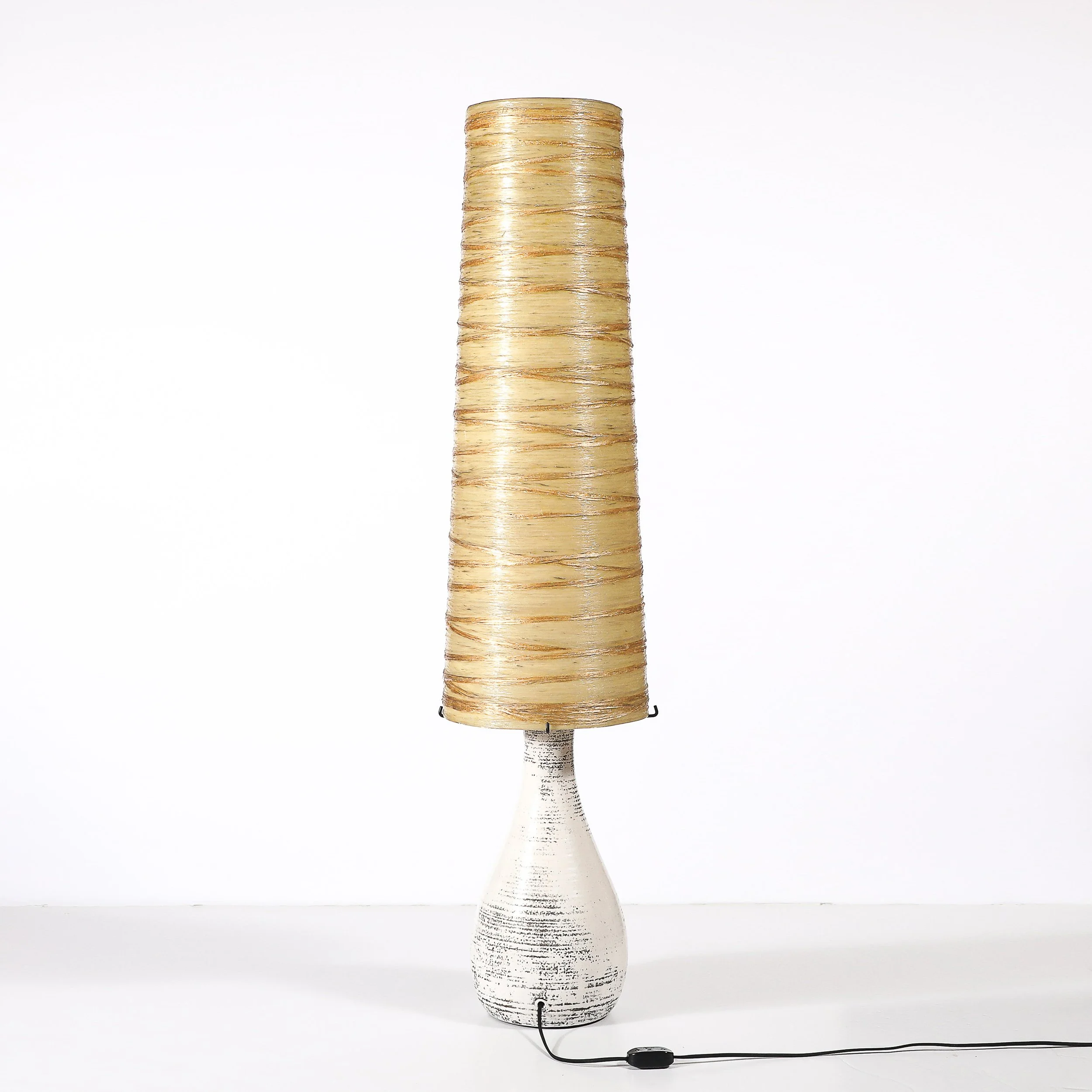 Mid-Century White Glazed Ceramic Table Lamp with Monumental Spun Resin Shade - High Style Deco 8.jpg
