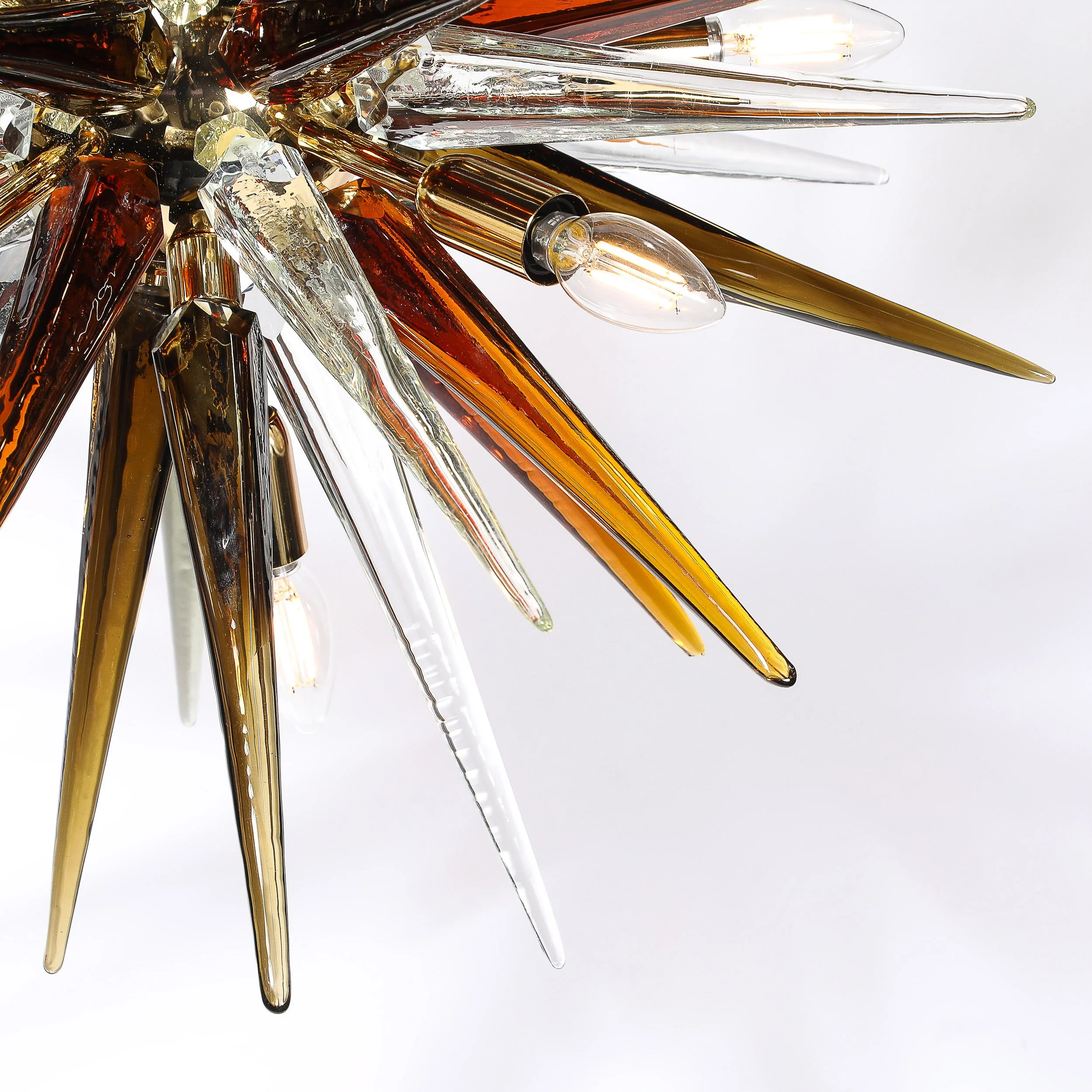 Modernist Mixed Hand-Blown Murano Glass Spike Form Sputnik Chandelier w: Brass - High Style Deco 3.jpg