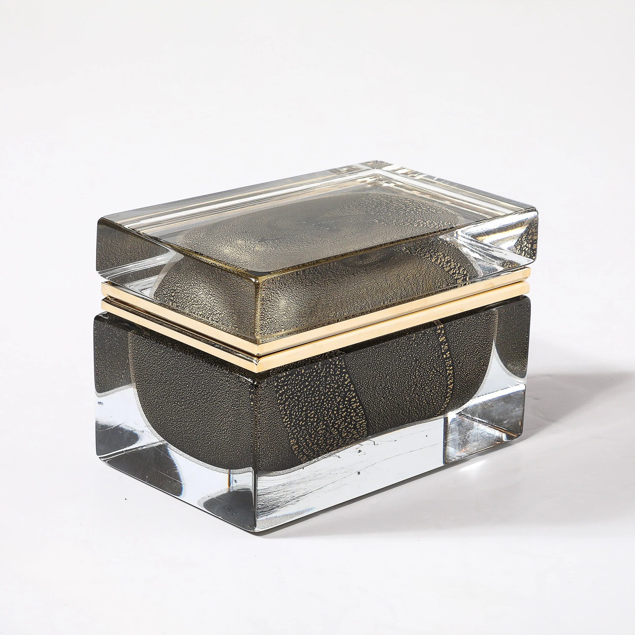 Modernist Hand-Blown Murano Glass Box in Black W: 24Karat Gold Flecks & Brass - High Style Deco 9.jpg