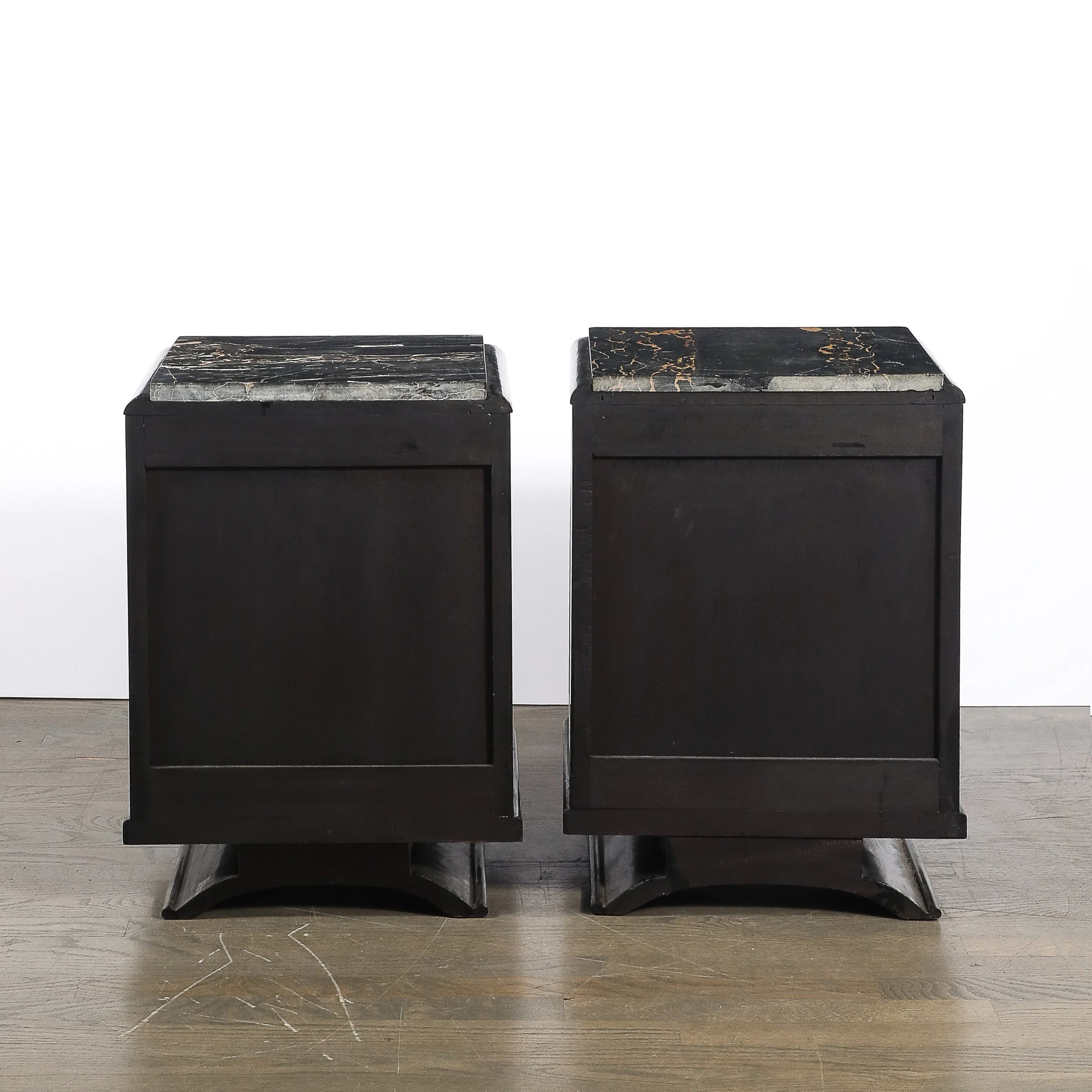 Art Deco Nightstands in Ebonized Walnut with Porto Marble Tops Bronze Pulls - High Style Deco 13.jpg