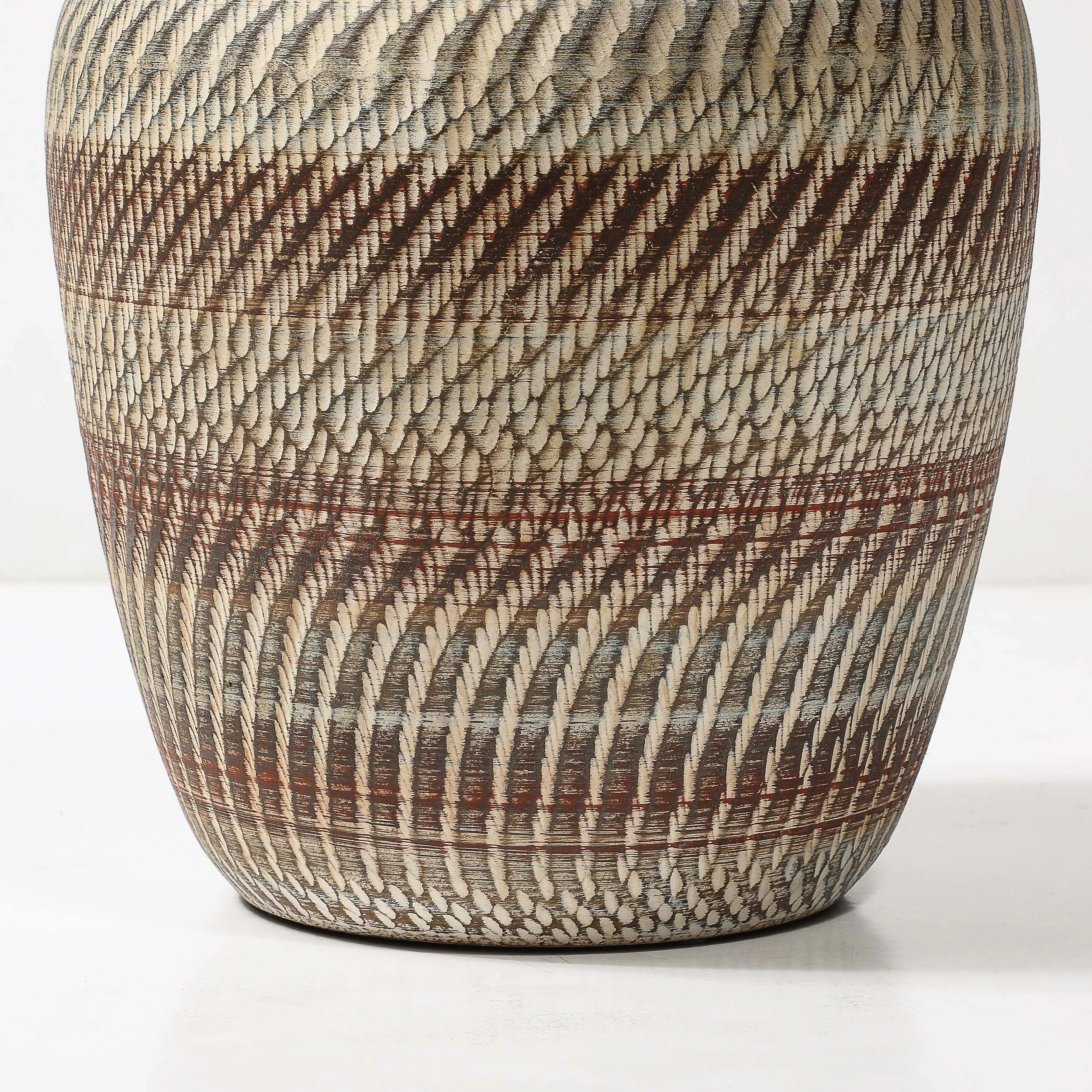 Mid-Century Ceramic Earth Toned Vase W: Scaled Textural Detailing signed Germany - High Style Deco 5.jpg