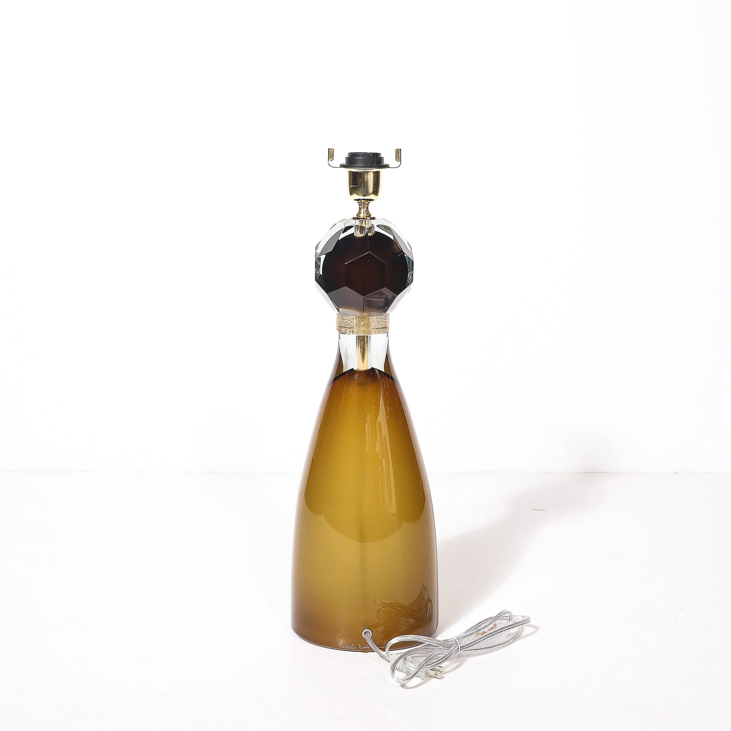 Modernist Faceted Smoked Tobacco Murano Glass Hourglass Form Table Lamps - High Style Deco 6.jpg