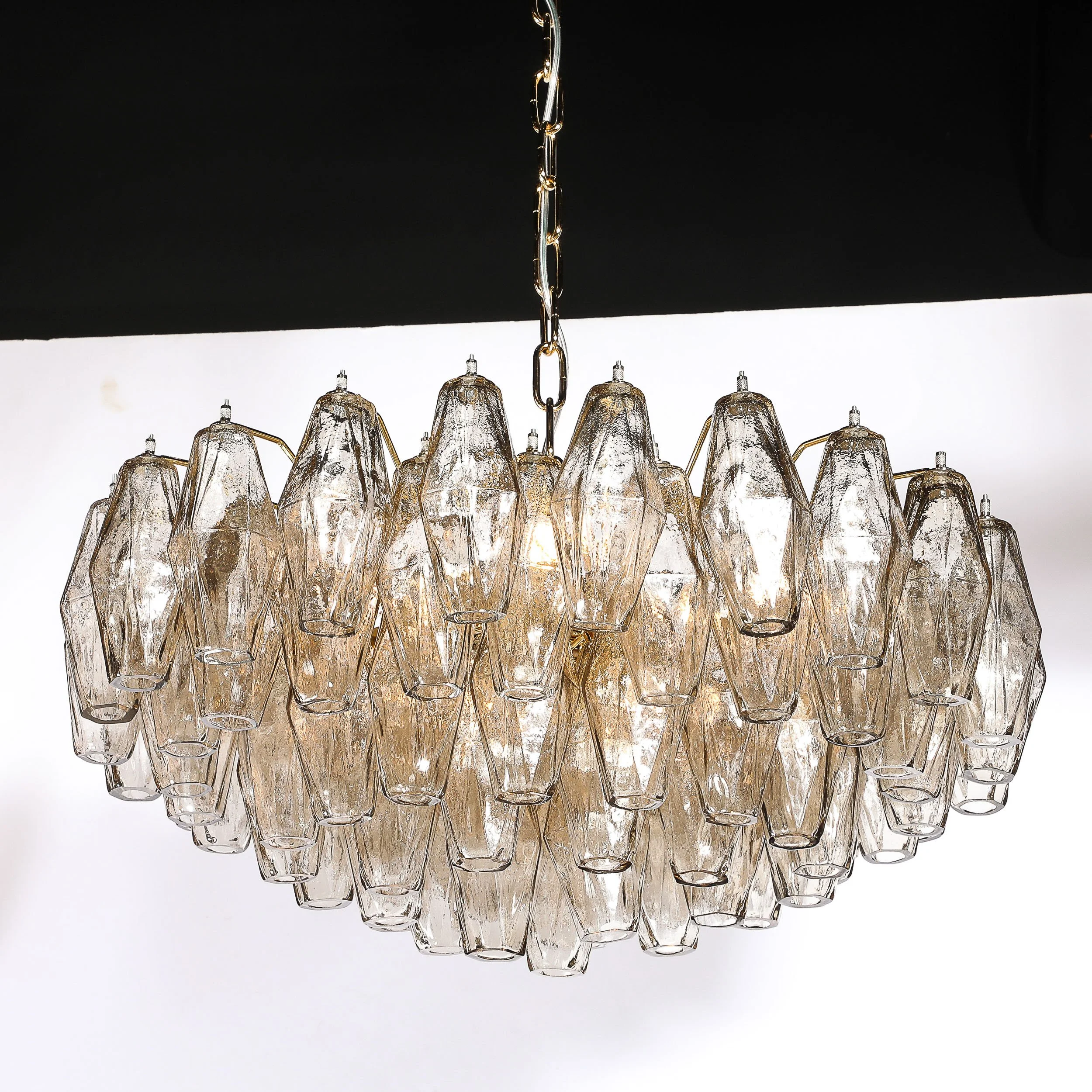 Modernist Hand-Blown Murano Smoked Glass Polyhedral Chandelier in Brass Fittings - High Style Deco 1.jpg