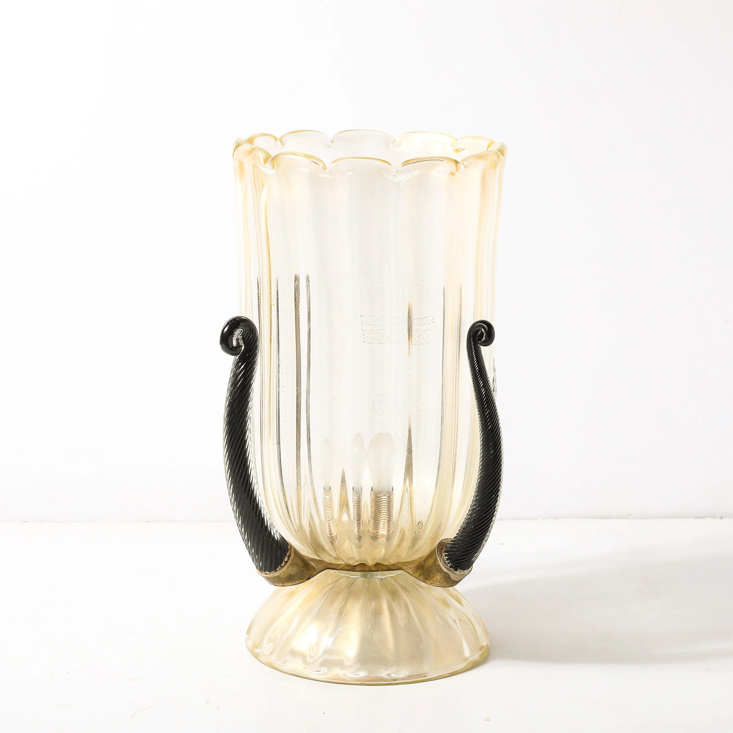 Pair of Mid-Century Hand-Blown Murano Fluted Glass Uplights w: 24K Gold Flecks - High Style Deco 1.jpg
