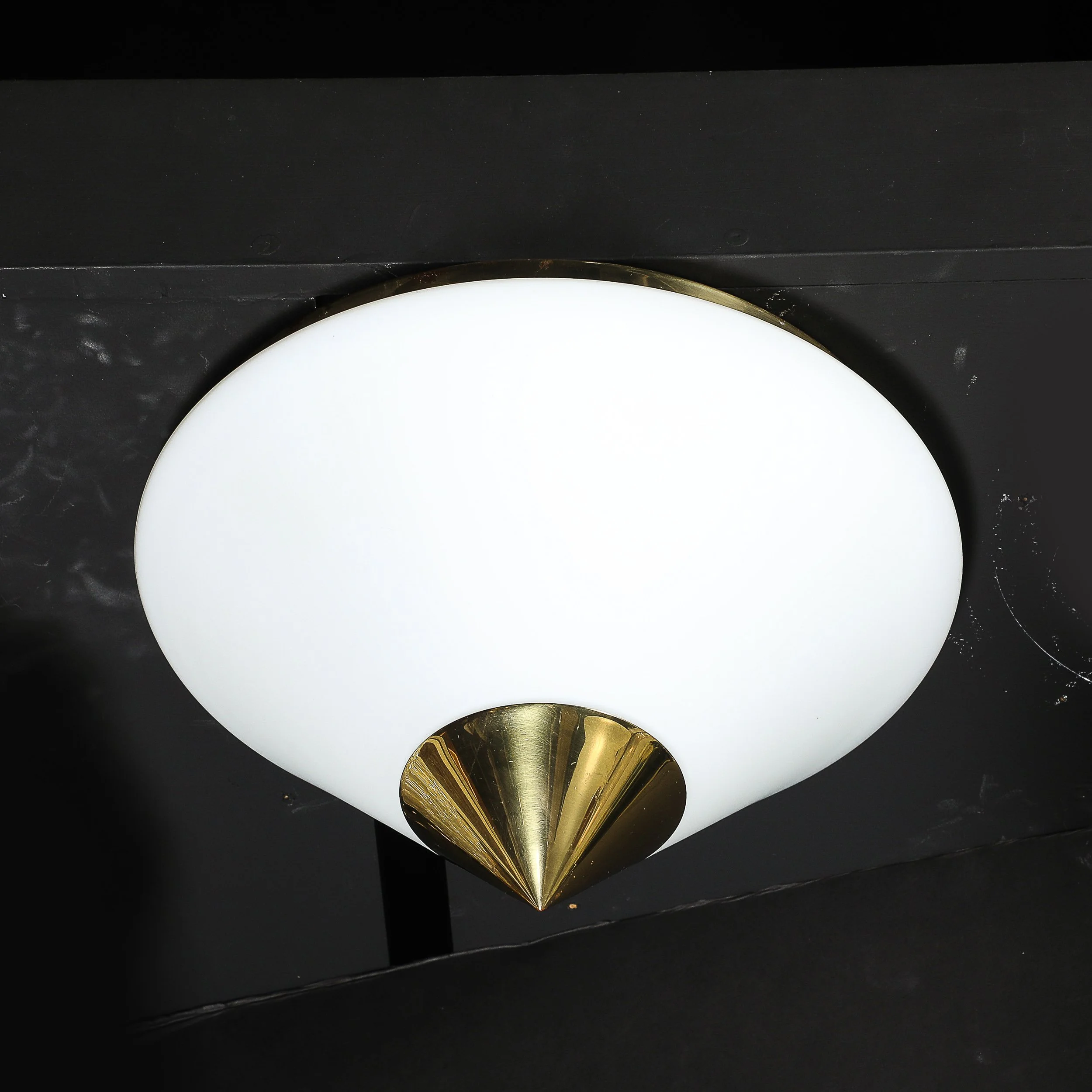Mid-Century Frosted Glass Conical Flush-mounts w: Brass Fittings by Limburgh - High Style Deco 2.jpg