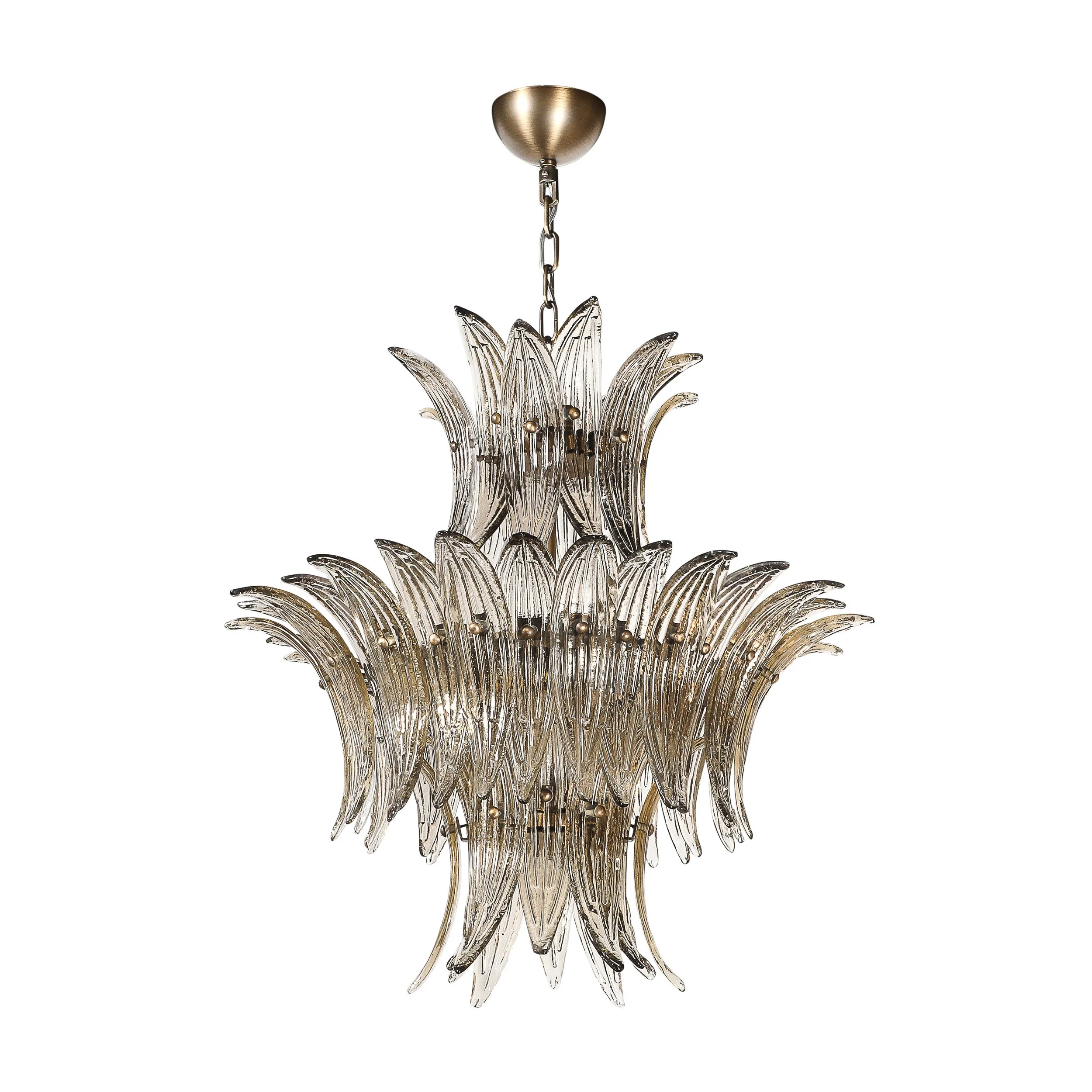 Modernist 3-Tier %22Palma%22 Hand-Blown Smoked Murano Glass & Bronze Chandelier - High Style Deco.jpg