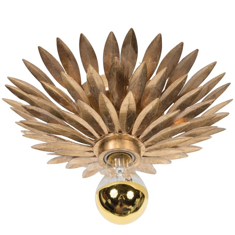 Pair Of Hollywood Regency Gilded Brass Starburst Flush Mount Chandeliers High Style Deco Pair Of Hollywood Regency Gilded Brass, Starburst Flush Mount Ceiling Fixture