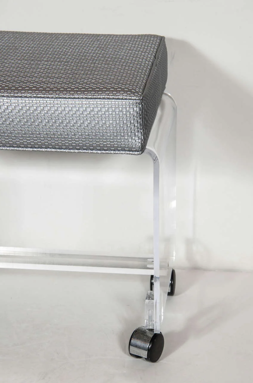 Mid-Century Modernist Waterfall Lucite Stool in Platinum Metallic