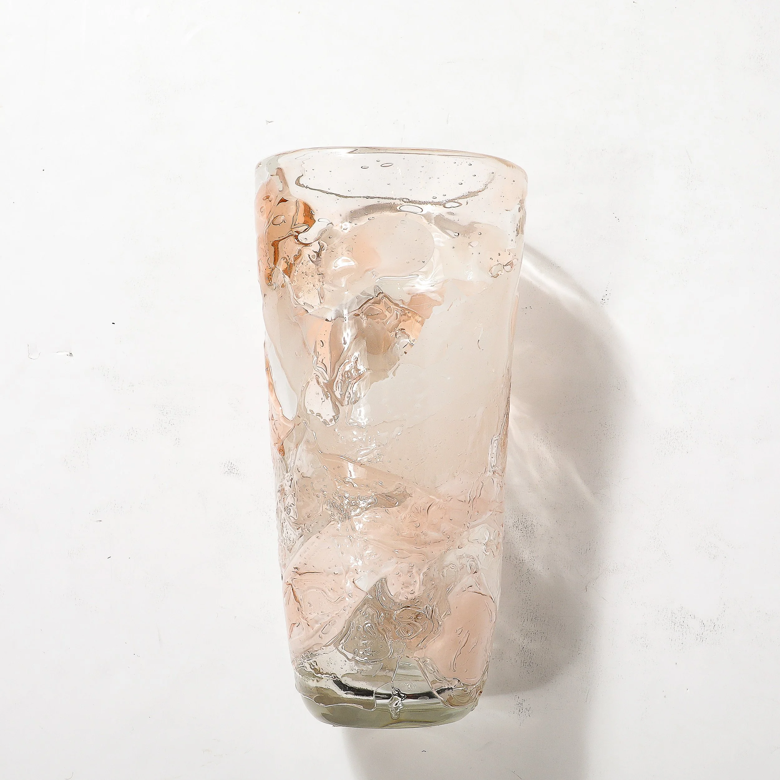 Modernist Hand-Blown Murano Glass Vase in Abstract Textural White & Apricot Hue - High Style Deco 14.jpg