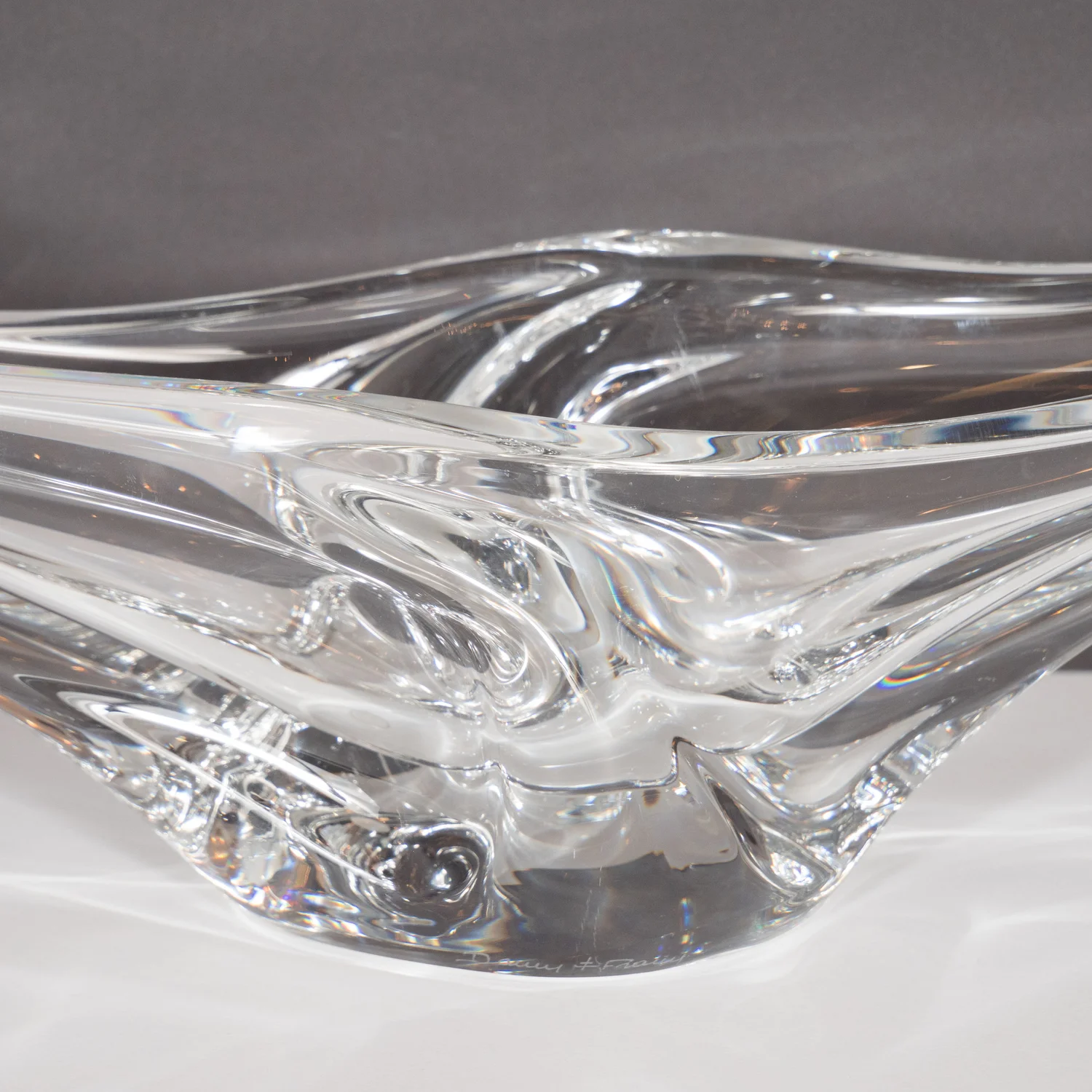 Sculptural and Curvilinear Mid Century Translucent Glass Bowl by  