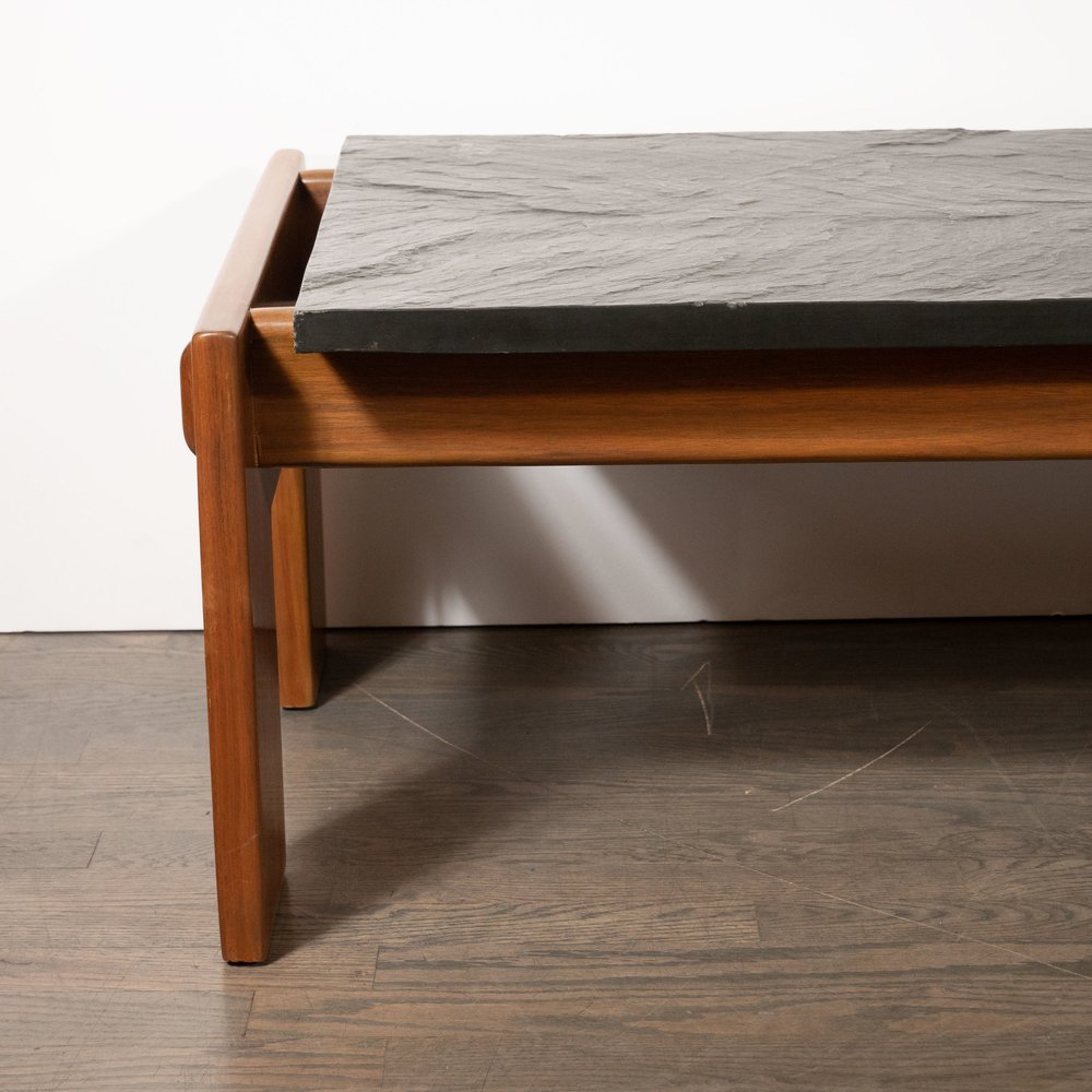Mid Century Modern Slate Top Cocktail Table With Hand Rubbed