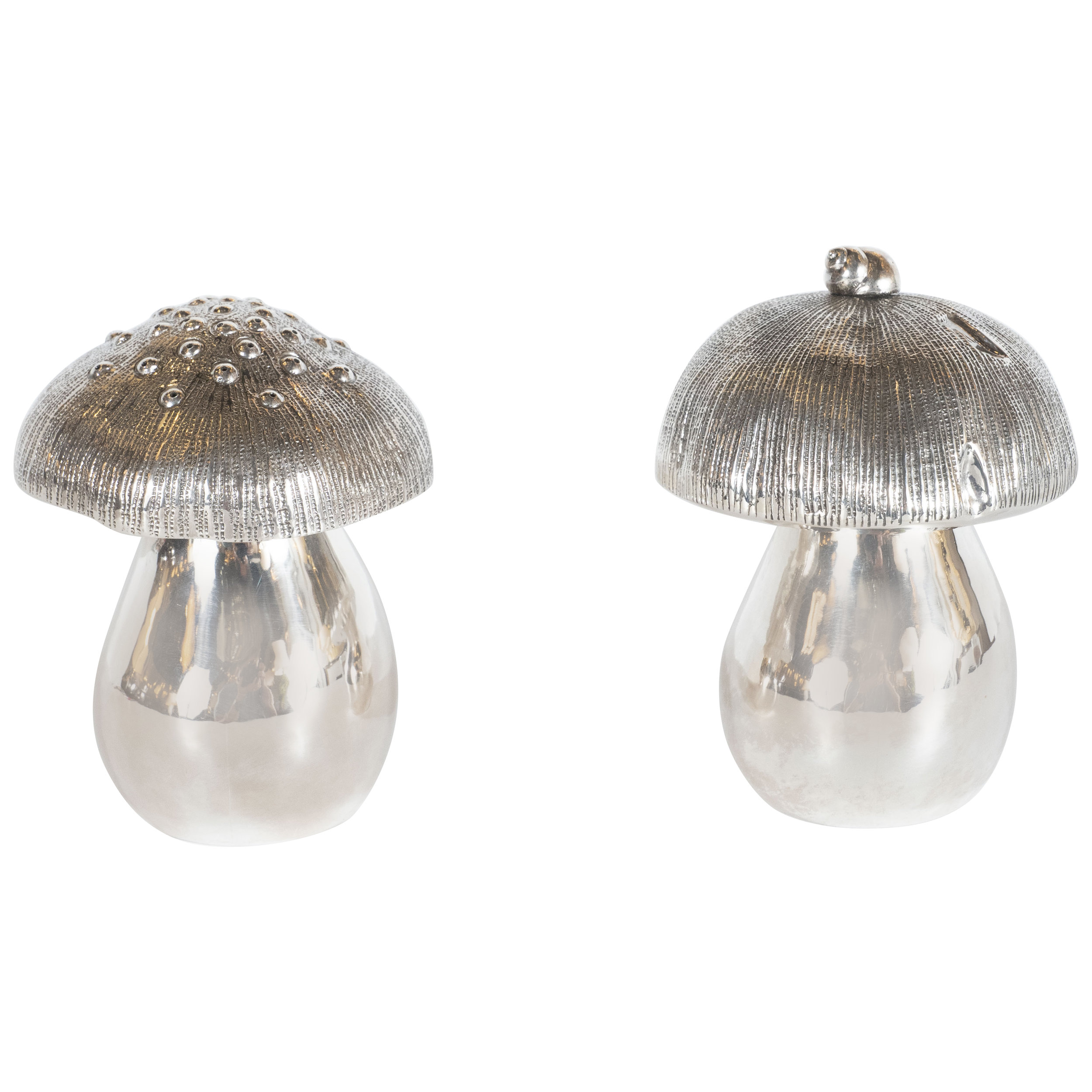 Handcrafted Sterling Silver Mushroom Salt Shaker And Pepper Mill By Missiaglia High Style Deco Handcrafted Sterling Silver Mushroom Salt Shaker And Pepper Mill By Missiaglia High Style Deco