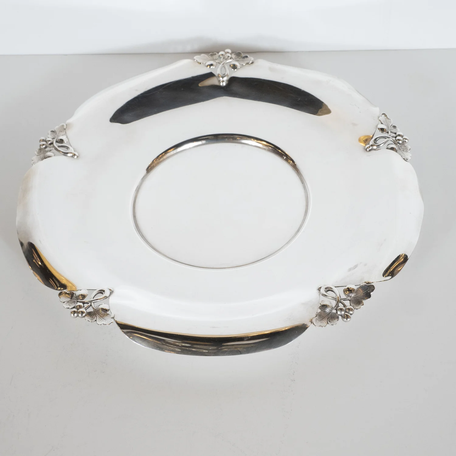 Midcentury Sterling Silver Decorative Dish with Foliate Tray by Caldwell Co — High Style Deco