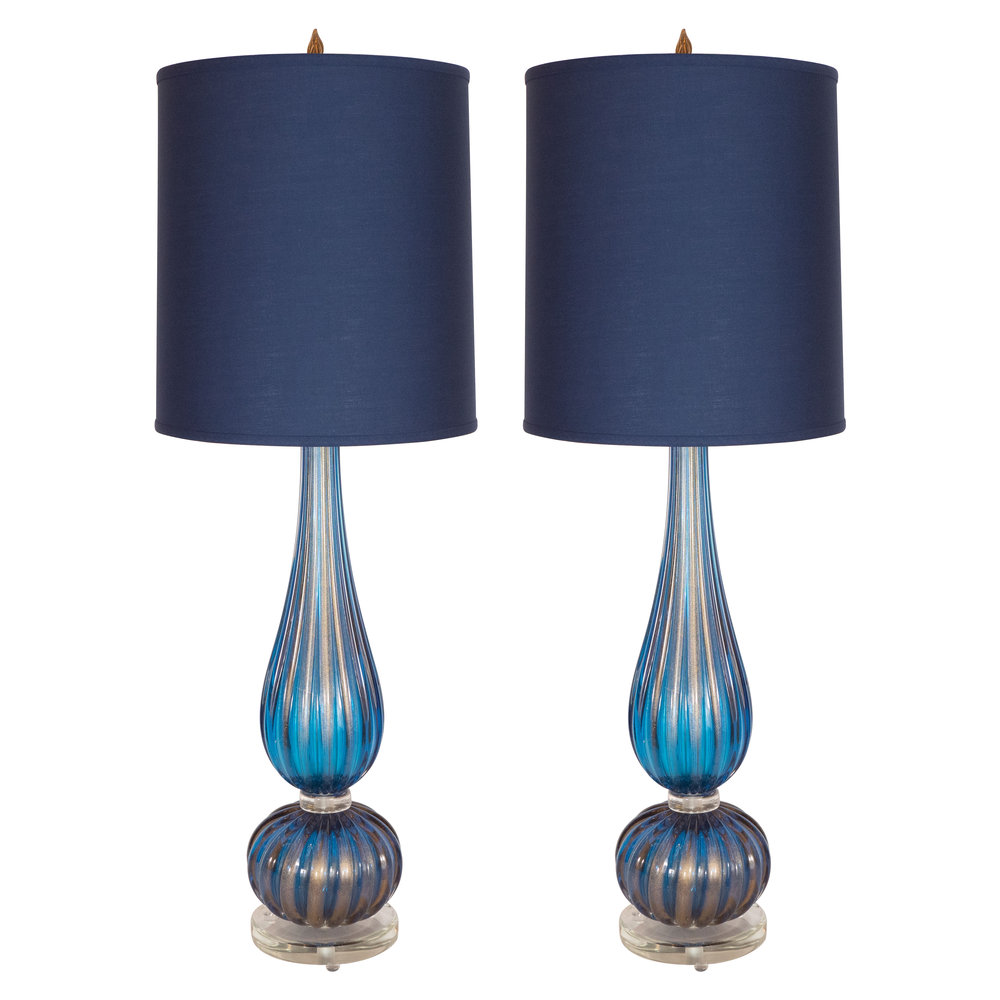 Pair Of Modern Handn Murano Royal, Modern Murano Glass Table Lamps