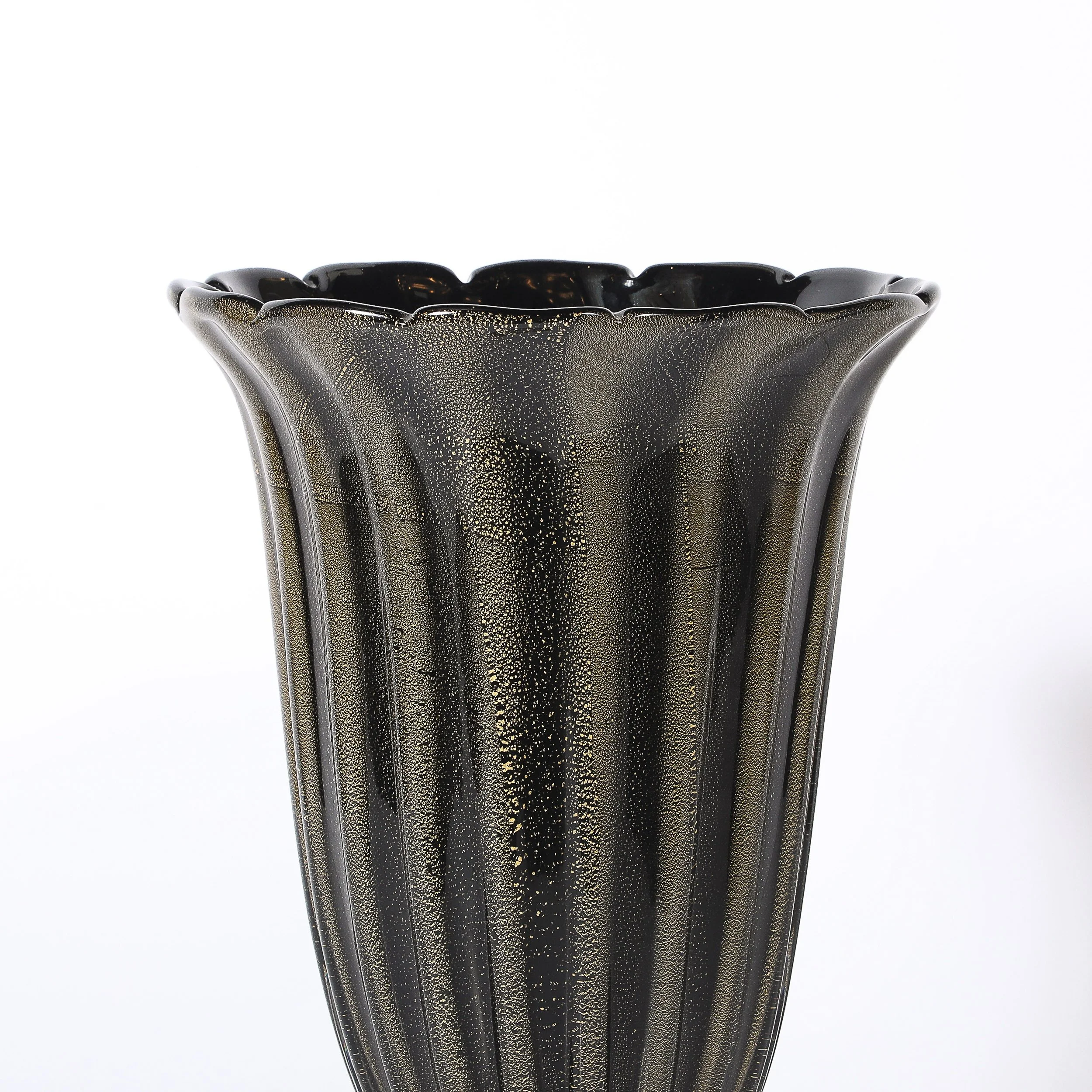 Mid-Century Hand-Blown Murano Fluted Black Glass Up-Lights w: 24kt Gold Flecks - High Style Deco 5.jpg