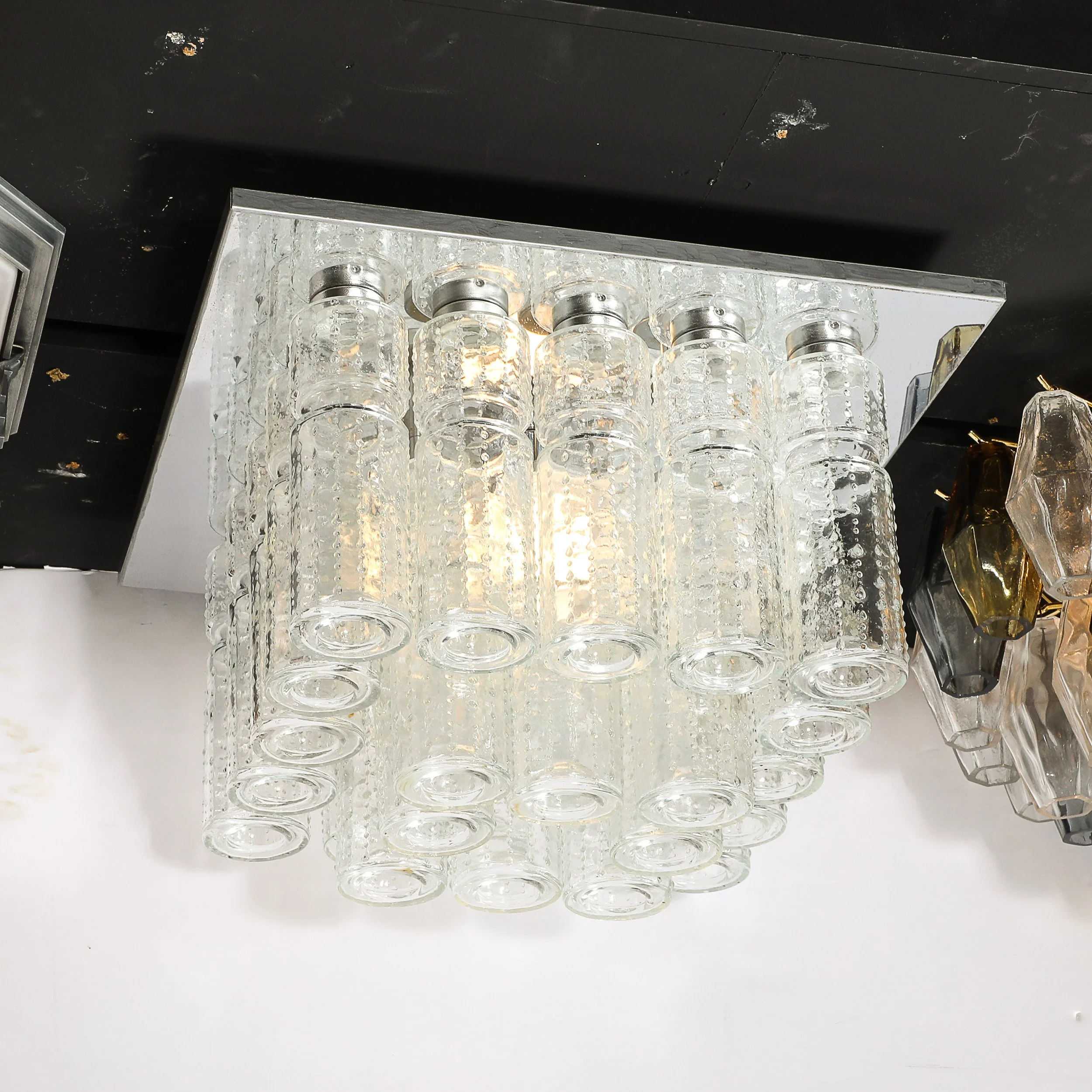 Mid-Century Modern Molded Glass Cylinder Flush Mount in Chrome by Doria Leuchten - High Style Deco 7.jpg