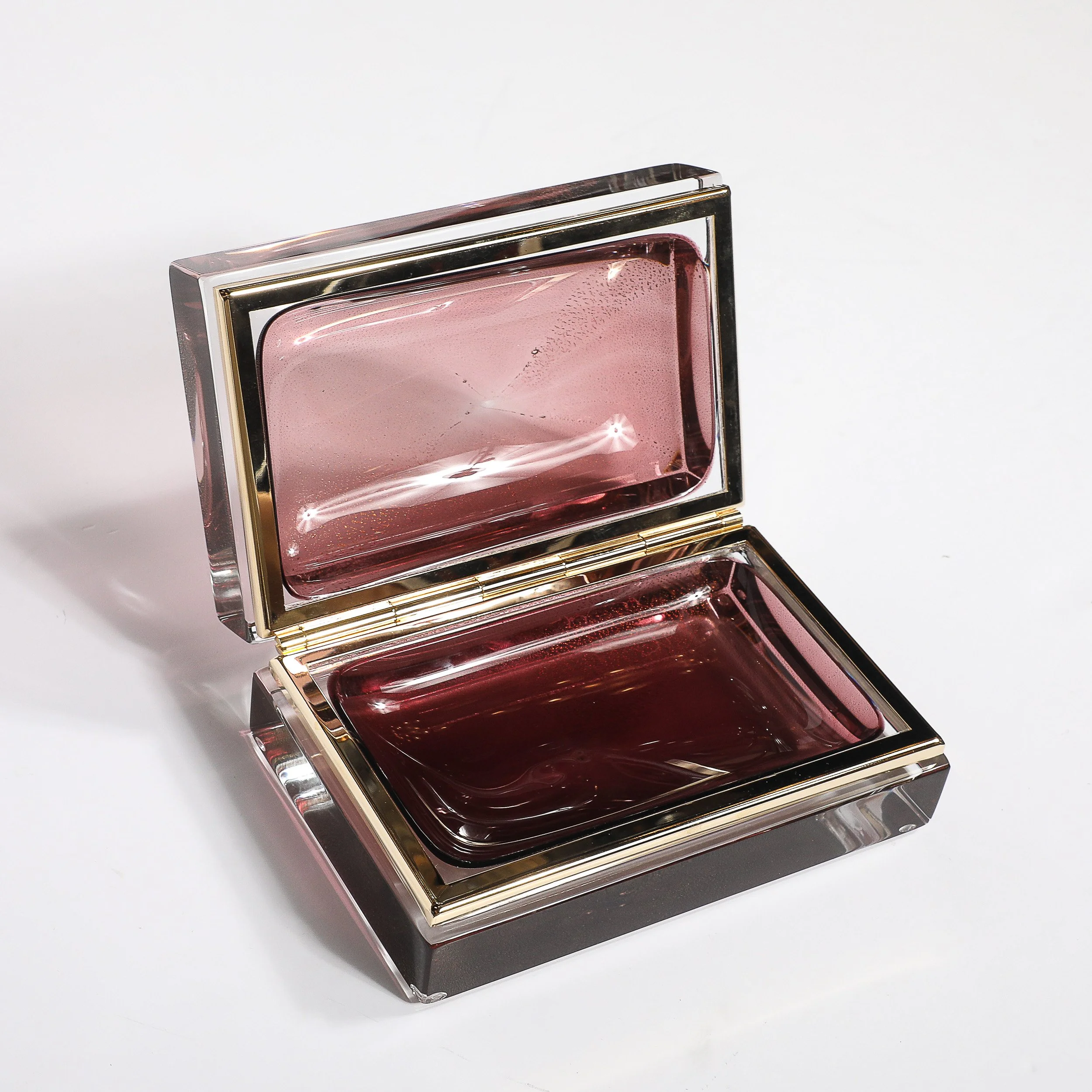Modernist Hand-Blown Murano Glass Box in Smoked Rose with 24 Karat Gold Flecks - High Style Deco 14.jpg
