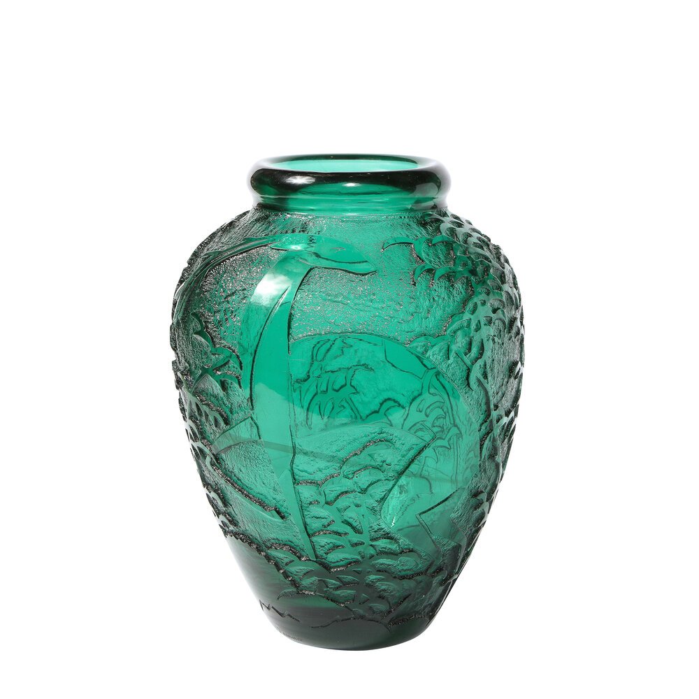 Art Deco Handblown Teal Vase w: Stylized Ibis & Cloud Motifs Signed Daum Nancy - High Style Deco.jpg