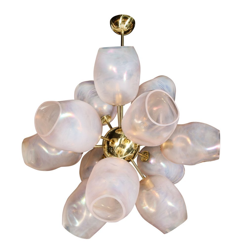 Modernist %22Helios%22 Brass Chandelier w: Handblown Murano Smoked Rose Glass Shades - High Style Deco.jpeg