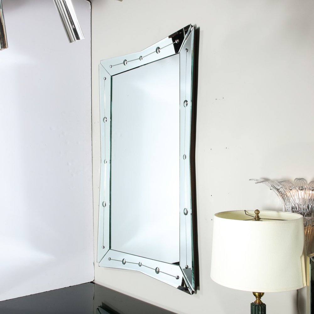 Hollywood Art Deco Atomic Mirror With Beveled Edges & Reverse Etched  Detailing — High Style Deco