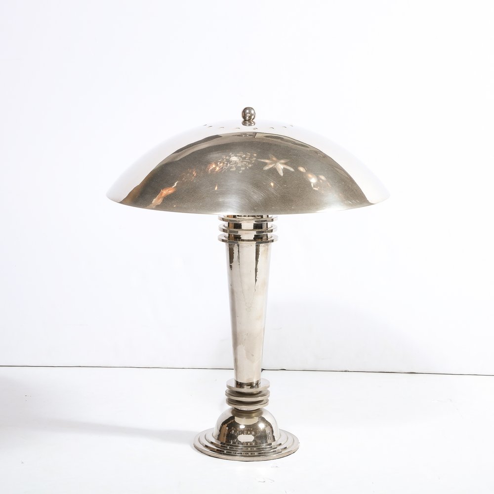 Art Deco Machine Age Streamlined Banded Table Lamp in Polished — High Style Deco