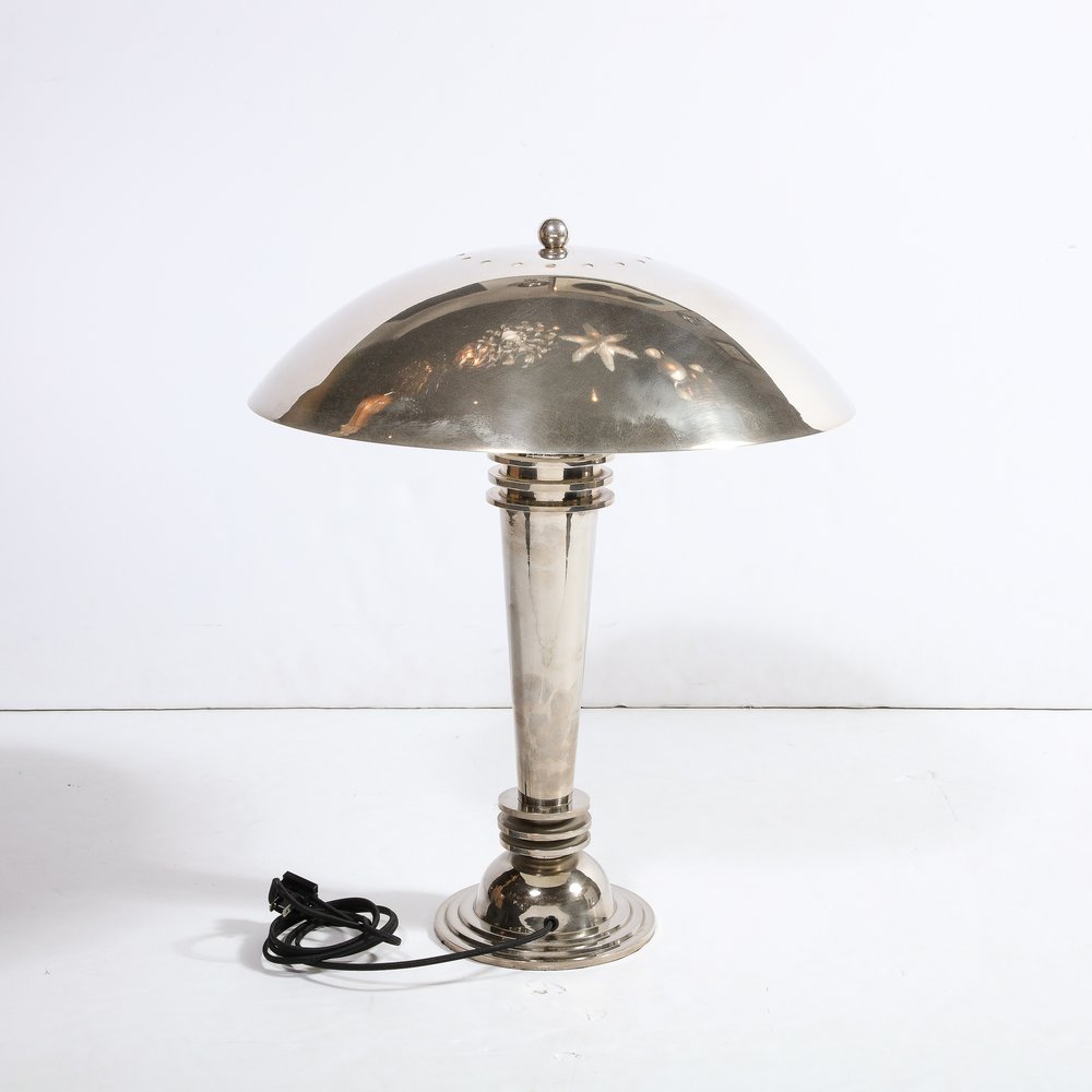 Penelope Vloeibaar Altijd Art Deco Machine Age Streamlined Banded Table Lamp in Polished Chrome —  High Style Deco