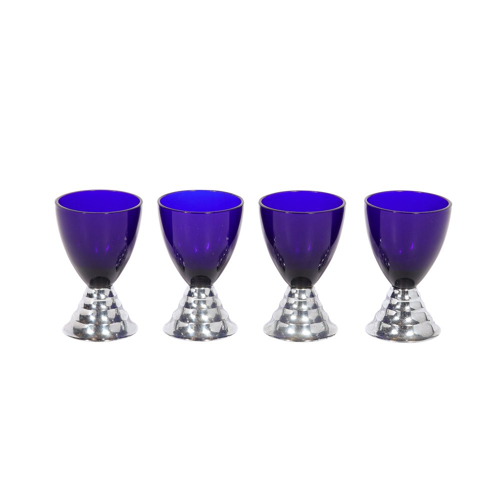Set Of 4 Art Deco Wine Glasses, Circa 1930