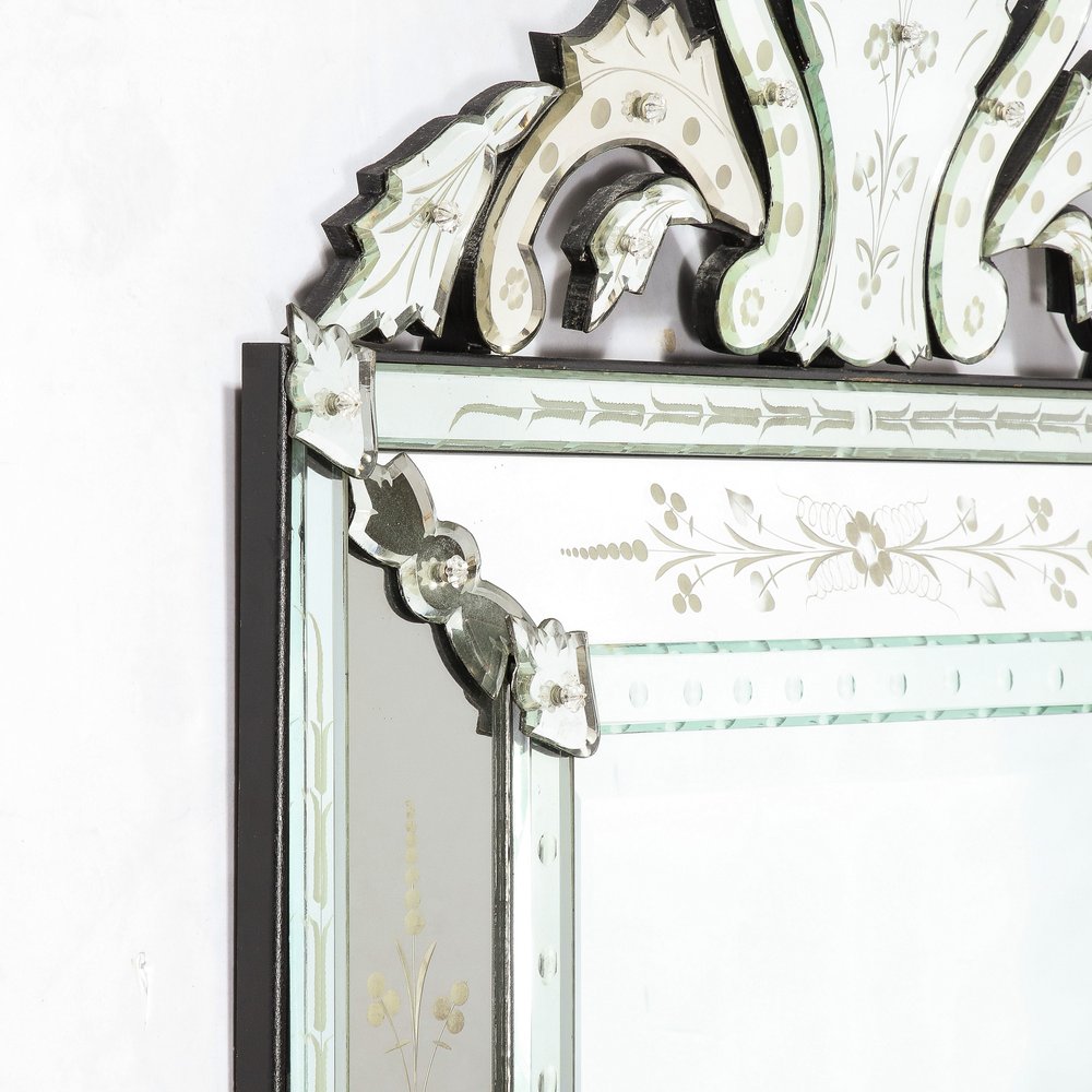 Mid-Century Modernist Tiered & Beveled Venetian Glass Mirror w/ Reverse  Etching — High Style Deco