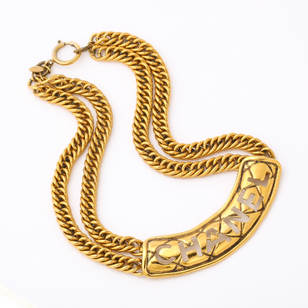 Chanel Quilted Cutout Plate Double Chain Necklace — High Style Deco