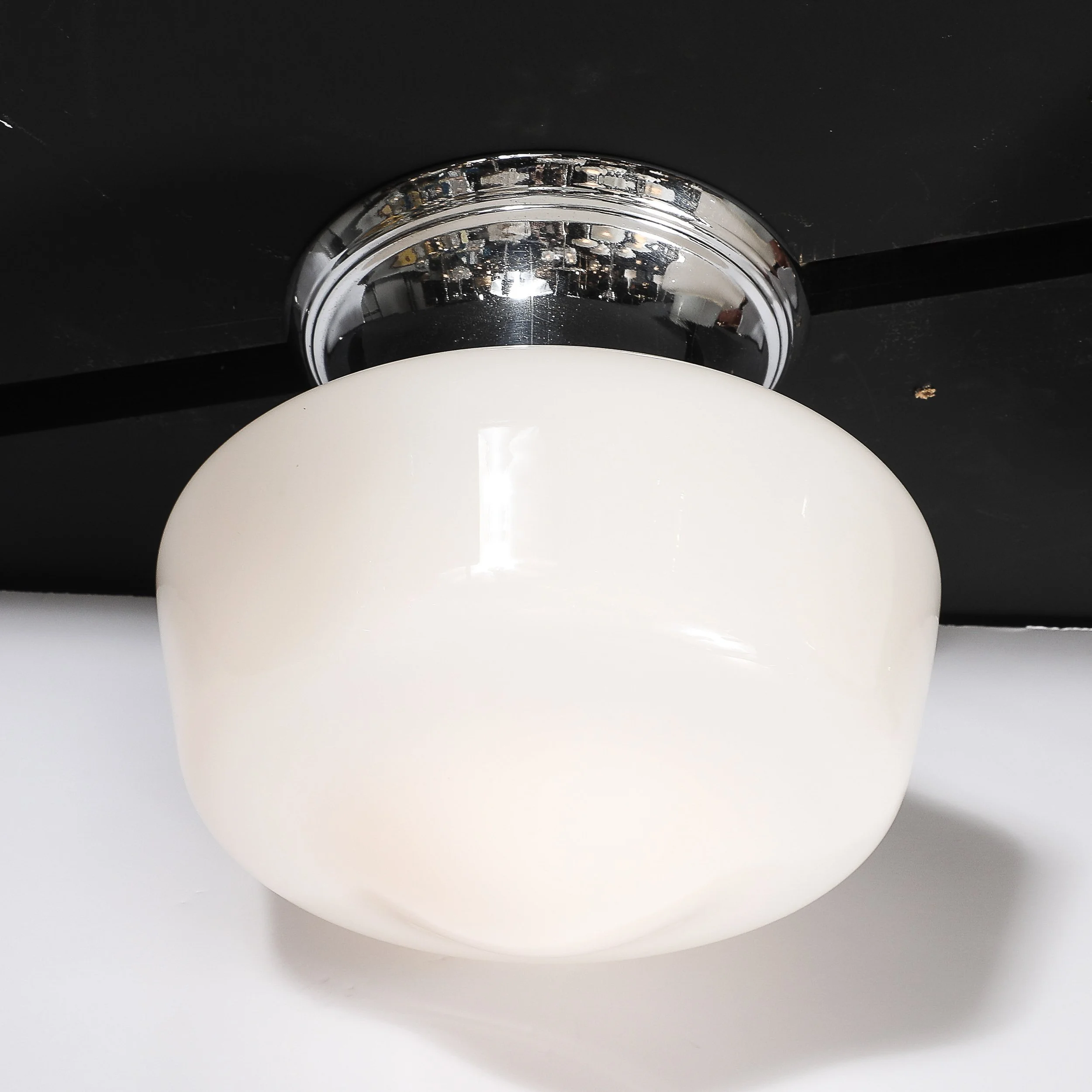 Art Deco Machine Age Rounded Cylindrical Milk Glass Flush Mount Chandelier - High Style Deco 5.jpg