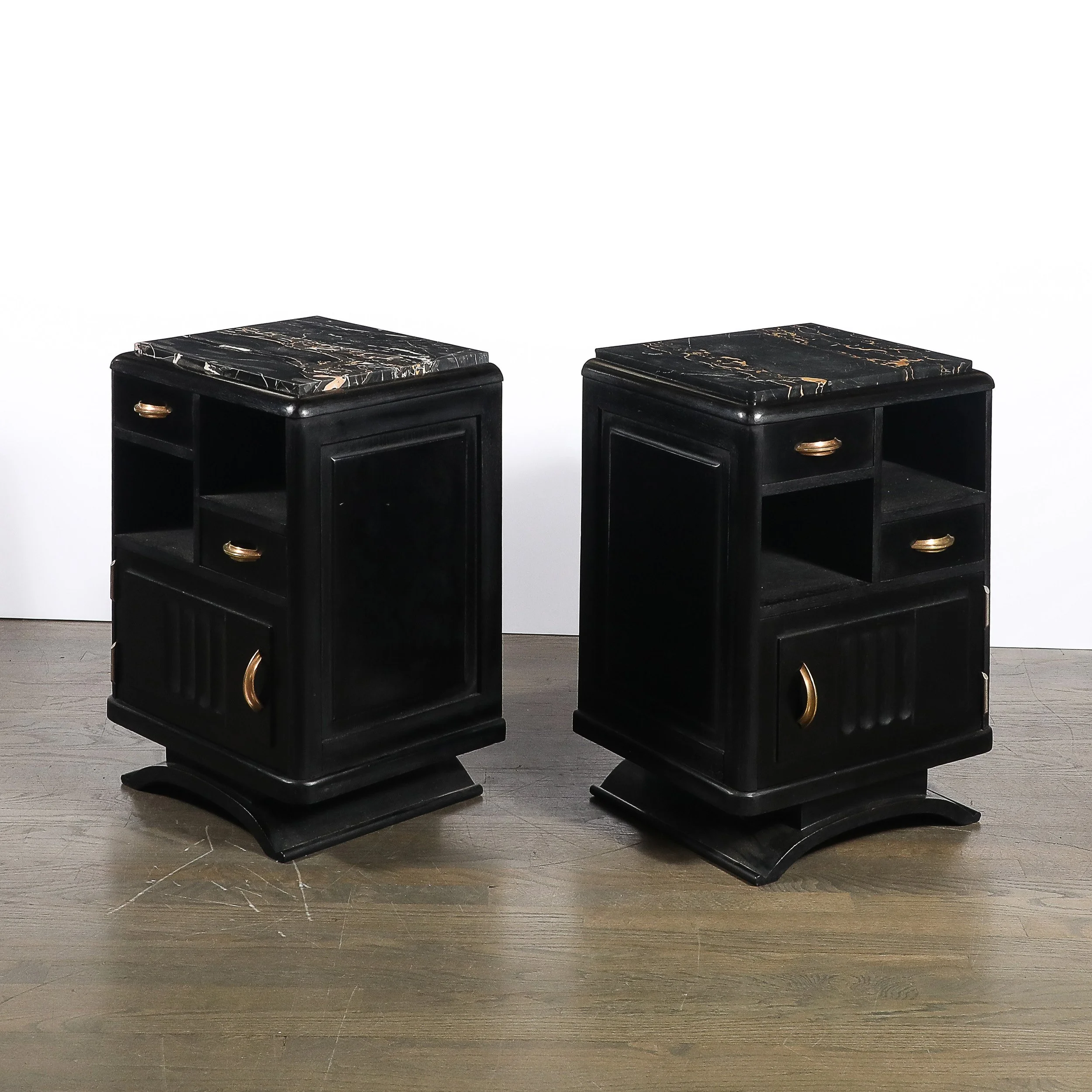 Art Deco Nightstands in Ebonized Walnut with Porto Marble Tops Bronze Pulls - High Style Deco 11.jpg