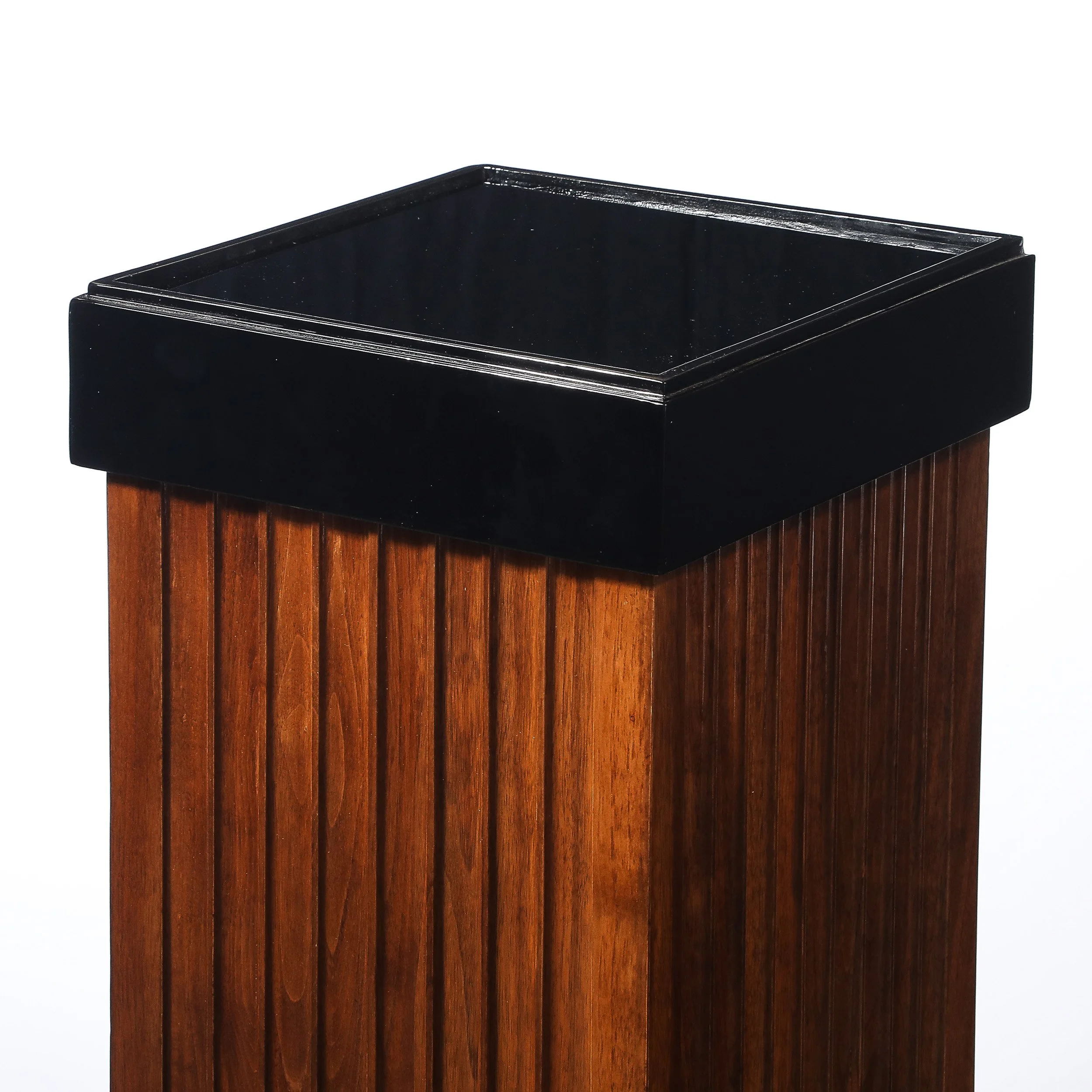 Pair of Art Deco Pedestals in Fluted Walnut & Black Lacquer Bases w: Glass Tops - High Style Deco 7.jpg