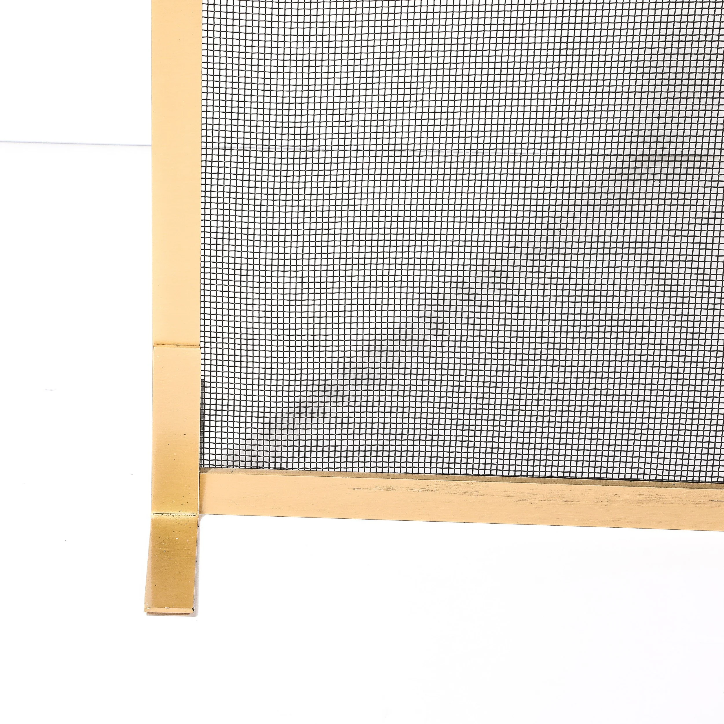 Modernist Custom Fire Screen in Brushed Brass w: Iron Mesh Grill - High Style Deco 2.jpg