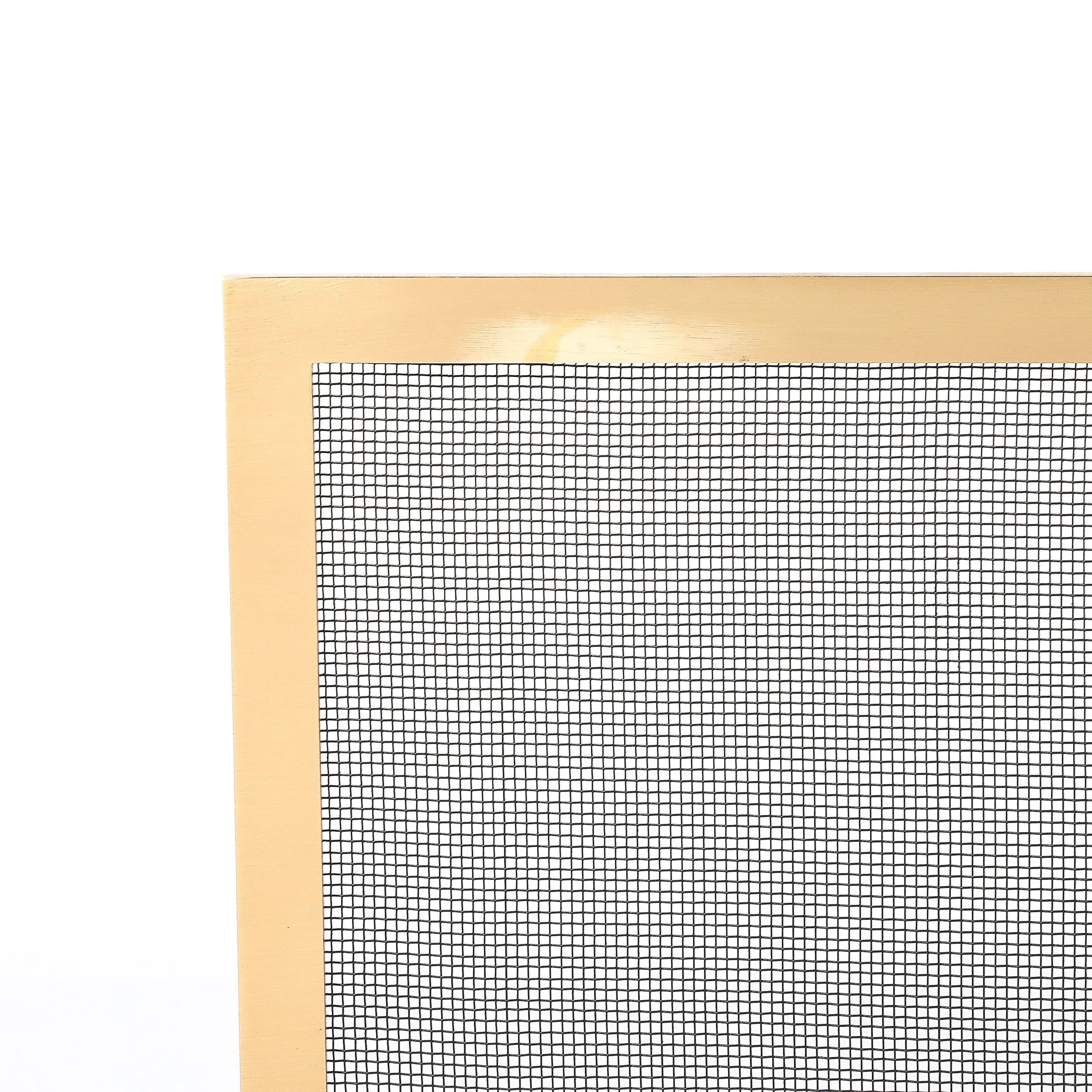 Modernist Custom Fire Screen in Brushed Brass w: Iron Mesh Grill - High Style Deco 1.jpg