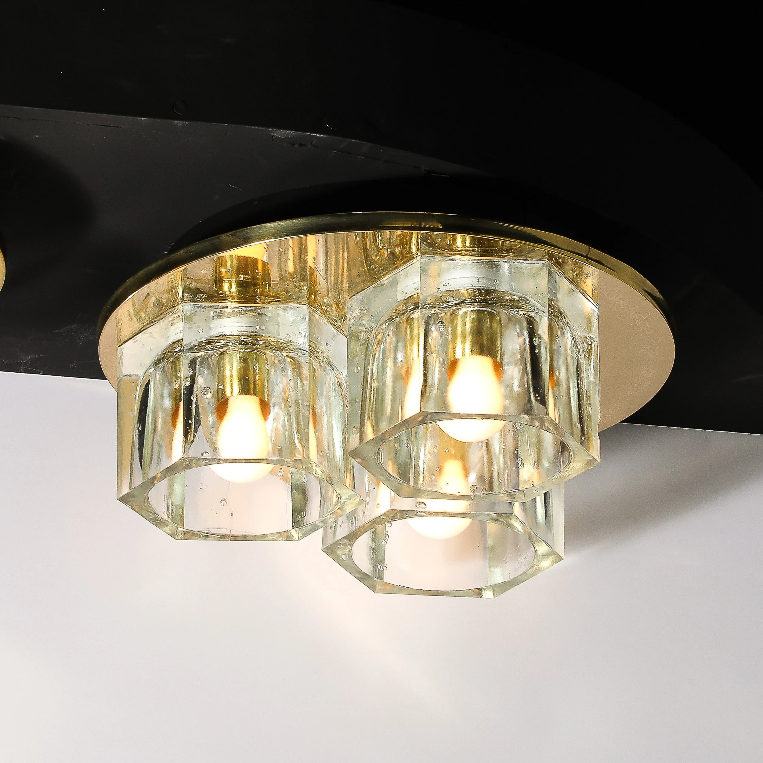 Mid-Century Hexagonal 3 Shade Glass Flush Mount Chandelier w: Brass by Ligholier - High Style Deco 1.jpg