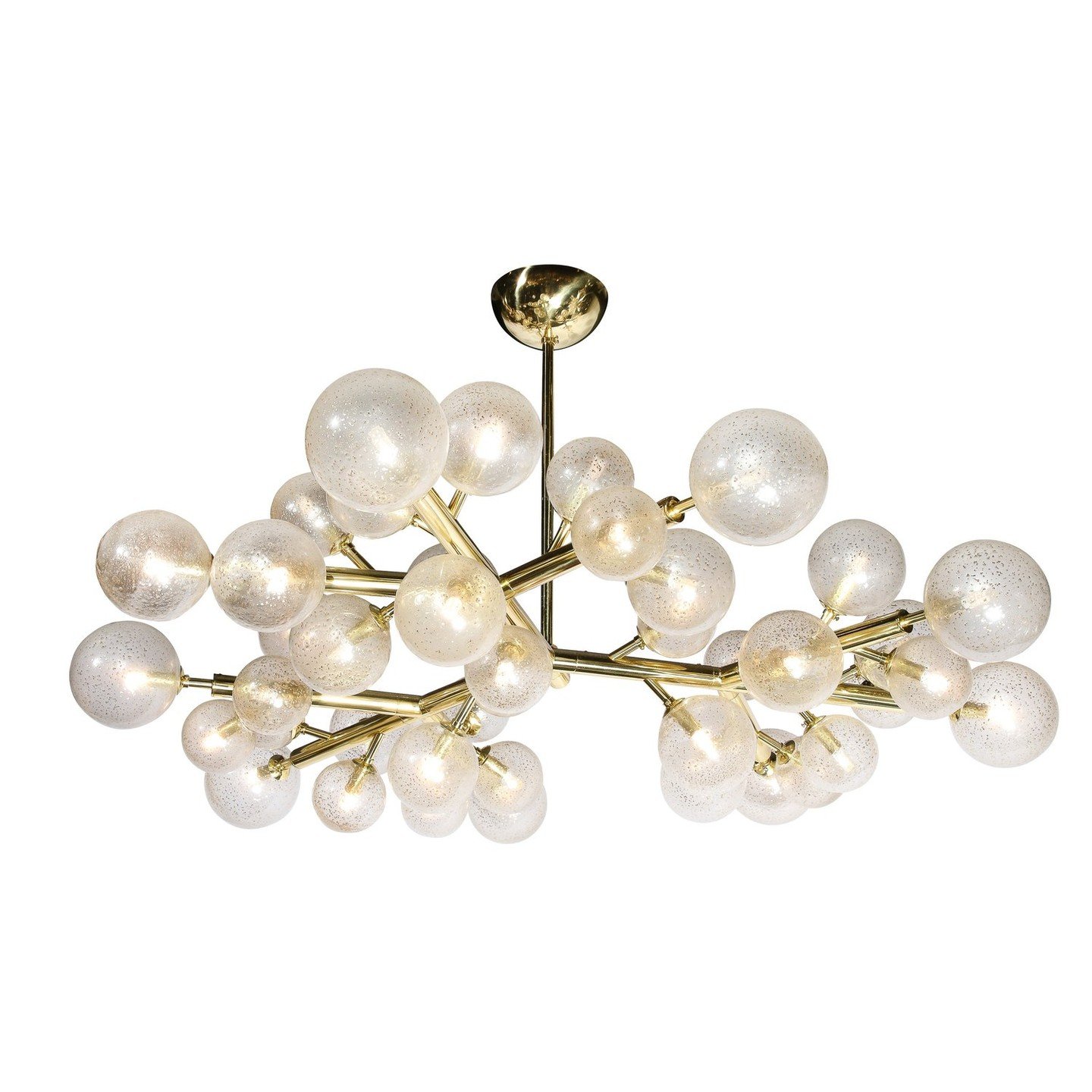 Custom Exclusive Polished Brass &amp; Murano Glass Molecular &quot;Snowflake&quot; Chandelier

This stunning and dramatic polished brass and handblown Murano glass molecular &quot;Snowflake&quot; was realized in Murano, Italy- the islands off the coa