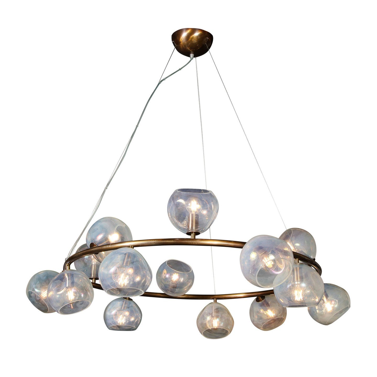 Modernist Oil Rubbed Bronze Chandelier with Organic Hand Blown Murano Shades

This sophisticated chandelier was realized in Murano, Italy- the island off the coast of Venice renowned for centuries for its superlative glass production- by High Style D