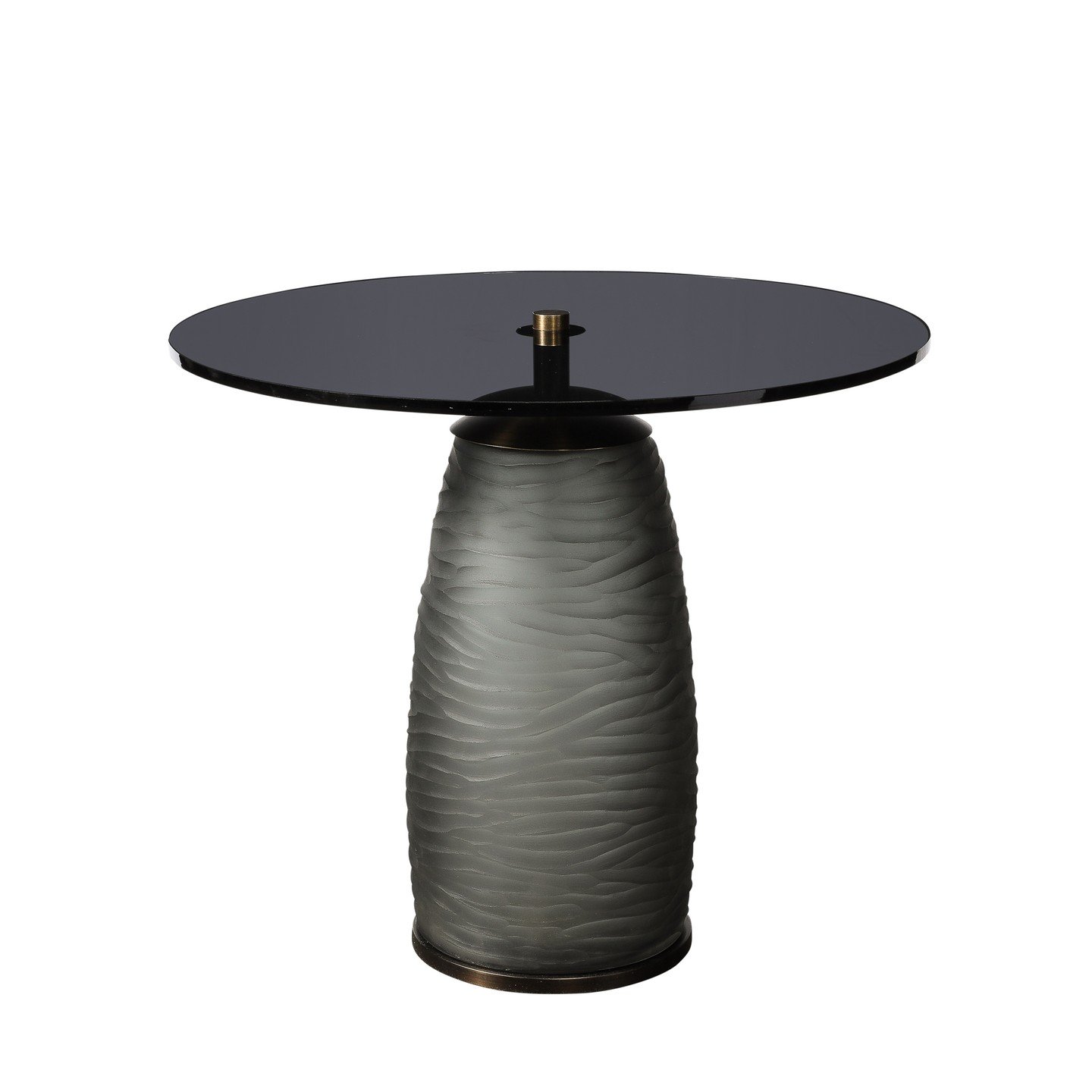 Custom for High Style Deco Murano Smoked Battuto Glass &amp; Bronze End Table

This striking and materially exquisite Modernist Hand-Blown Murano Smoked Battuto Glass Side/End Table with Oil Rubbed Bronze Fittings is Custom for High Style Deco and or