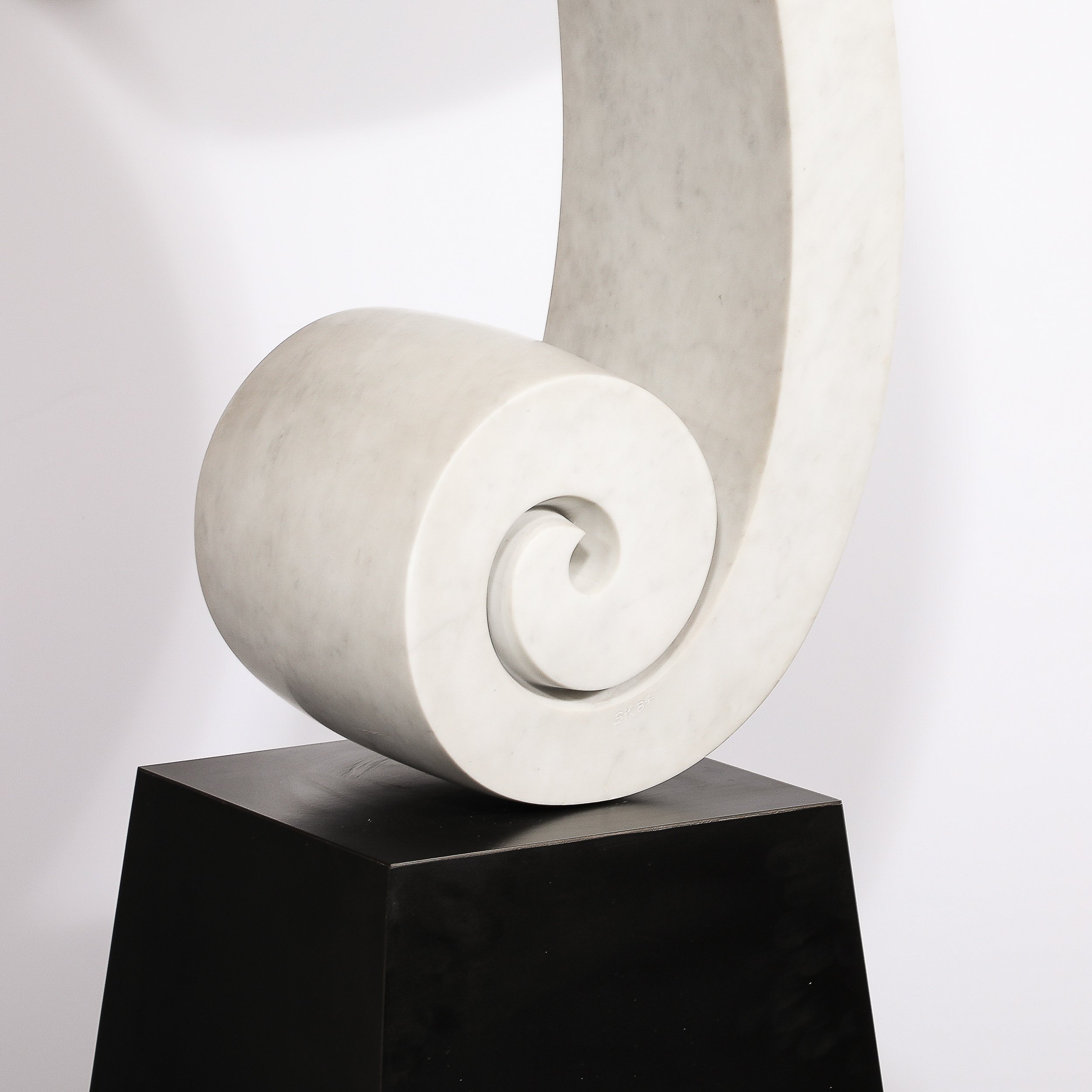 Mid-Century Abstract Looped Ribbon Sculpture in White Marble on Pyramidal Base - High Style Deco. 7.jpg