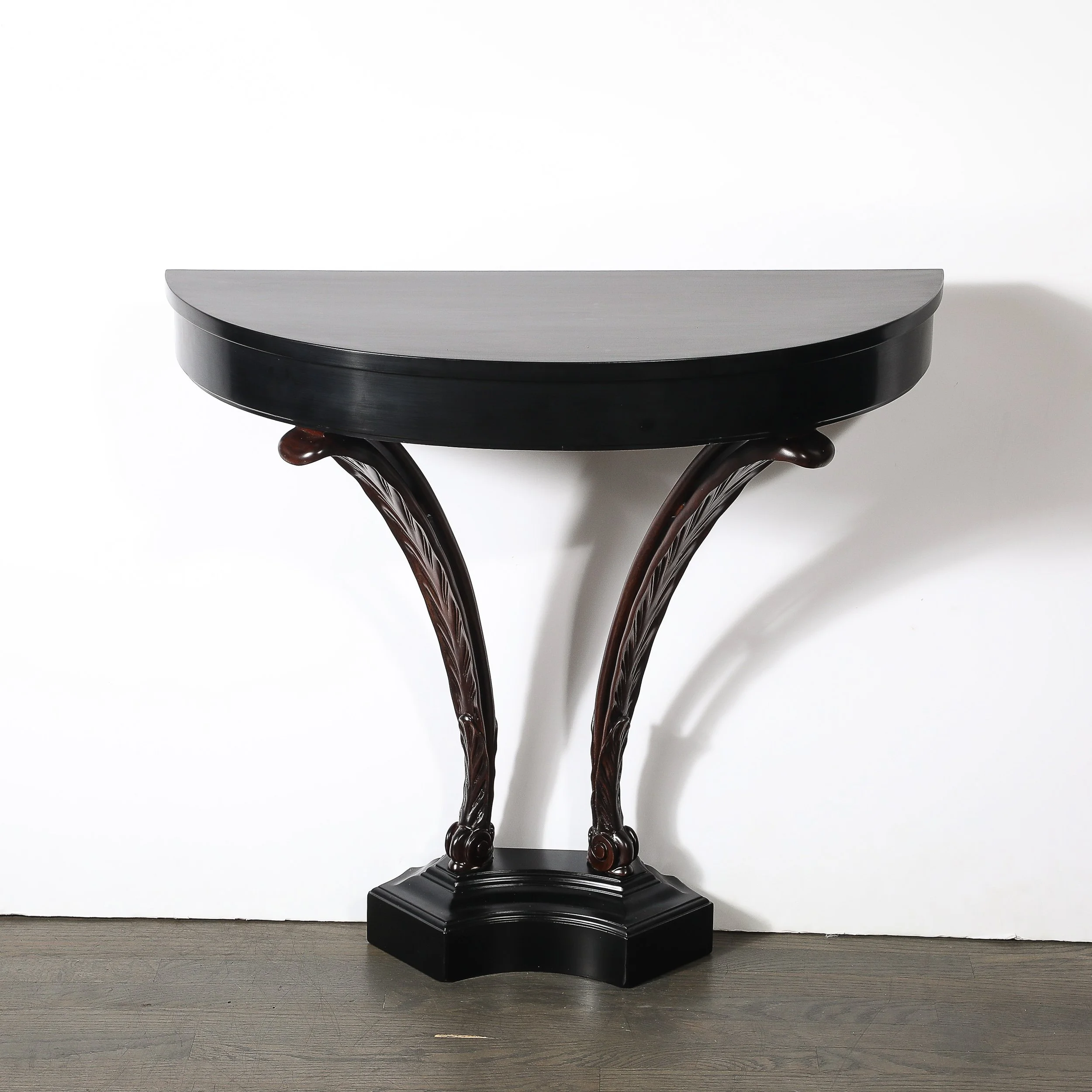 Art Deco Ebonized Walnut Wall Console W: Acanthus Supports by Grosfeld House - High Style Deco 14.jpg