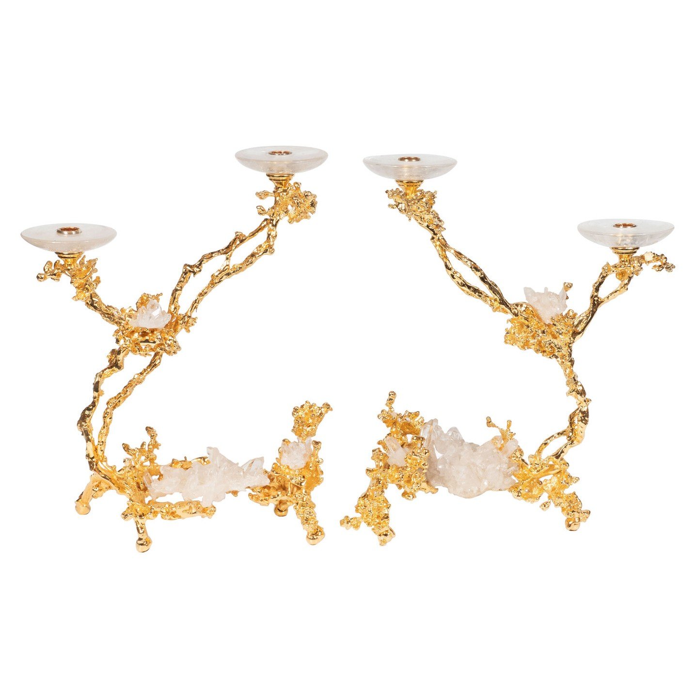 Pair of 24kt Gold Double Branch Candlesticks w/ Rock Crystals by Claude Boeltz

France, 20th-century

Dimensions (without candles):

Height: 16.25&rdquo; (41.28 cm) x Width: 13.5&rdquo; (34.29 cm) x Depth: 6&rdquo; (15.24 cm)

Creator: Claude Boeltz 