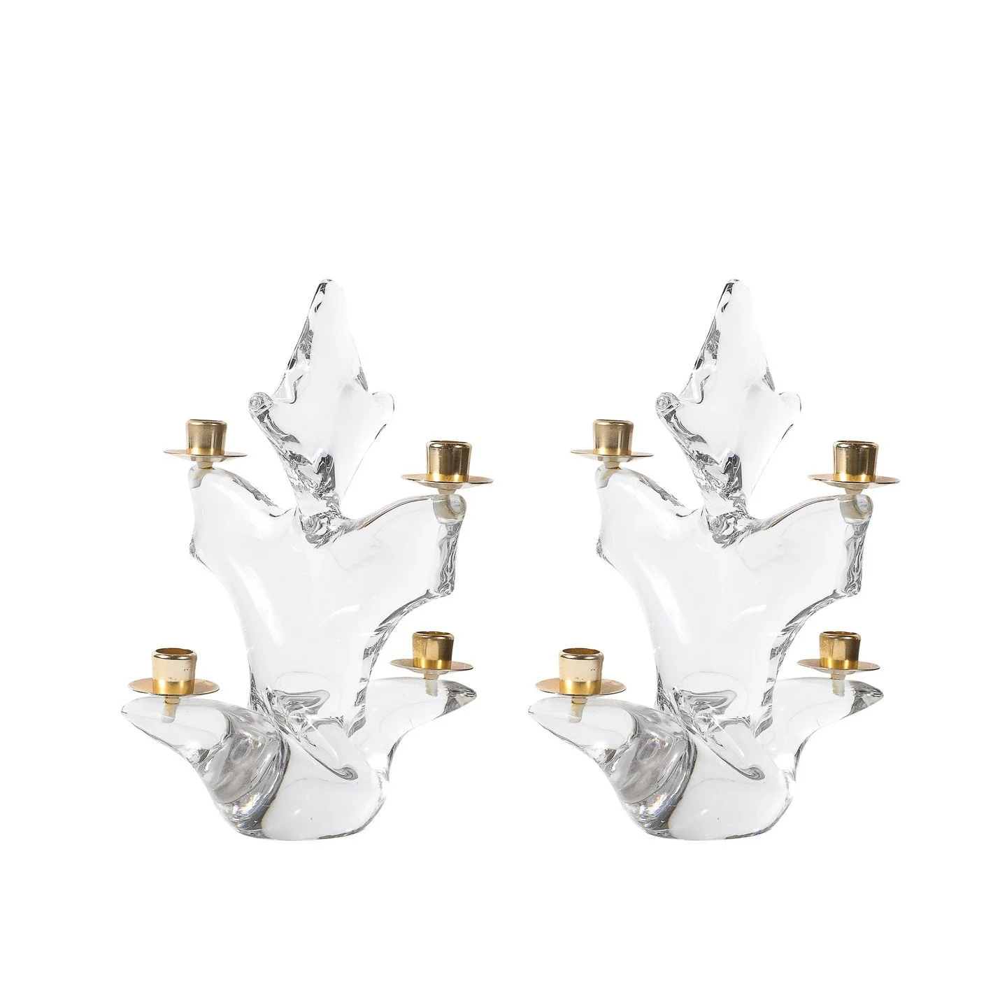 Pair of Mid-Century Crystal &amp; Brass Candlestick Holders signed Schneider

France, Circa 1950

Dimensions: 

Height: 12 in (30.48 cm) x Diameter: 10 in (25.4 cm)

Creator: Schneider (Maker)
.
.
.
.
.
#antiquefurniture
#vintagefurniture
#antiques
#