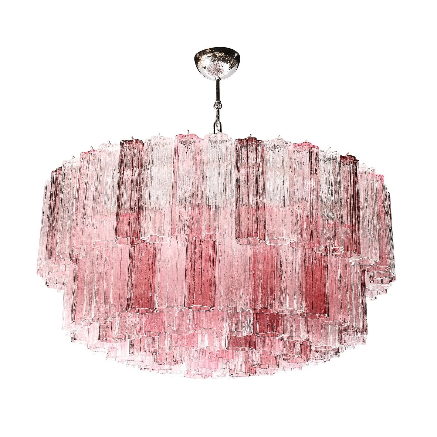 Exquisite Modernist Hand-Blown Mixed Fuschia Murano Glass Tronchi Chandelier

Italy, 21st Century

Dimensions:

Height: 38 in (96.52 cm) x Diameter: 40 in (101.6 cm)

Body Height: 21&quot;
.
.
.
.
.
#antiquefurniture
#vintagefurniture
#antiques
#furn