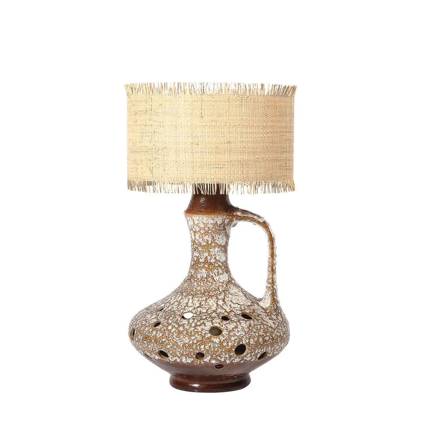 Mid-Century Organic Pitcher Form Ceramic Table Lamp with Illuminated Cutouts

France, circa 1950

Dimensions: 

Height: 29 in (73.66 cm) x Diameter: 16 in (40.64 cm)

Diameter of Body: 15.5&quot;
.
.
.
.
.
#antiquefurniture
#vintagefurniture
#antique