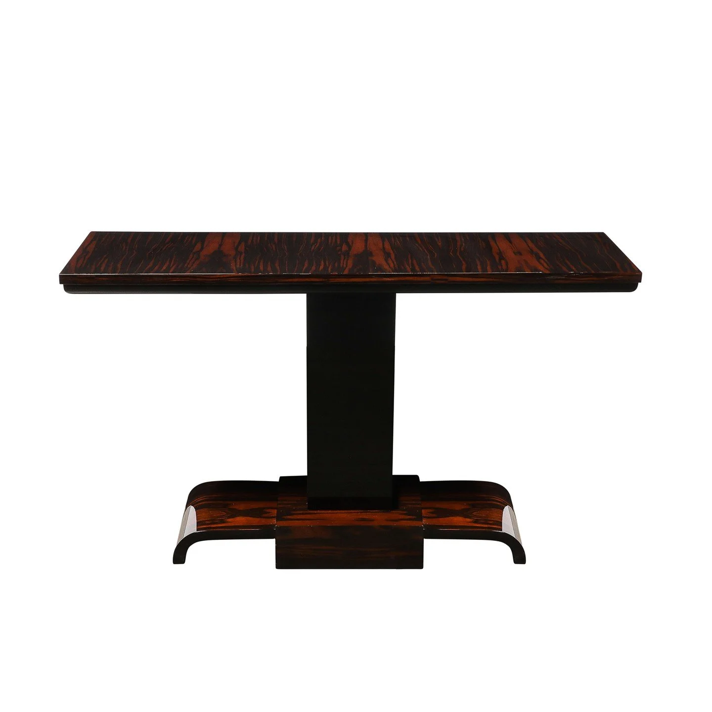 Art Deco Streamline Zebra Wood Console Table W/ Black Lacquer Accents

France, Circa 1935

Dimensions:

Height: 31 in (78.74 cm) x Width: 52 in (132.08 cm) x Depth: 15.75 in (40.01 cm)
.
.
.
.
.
#antiquefurniture
#vintagefurniture
#antiques
#furnitur