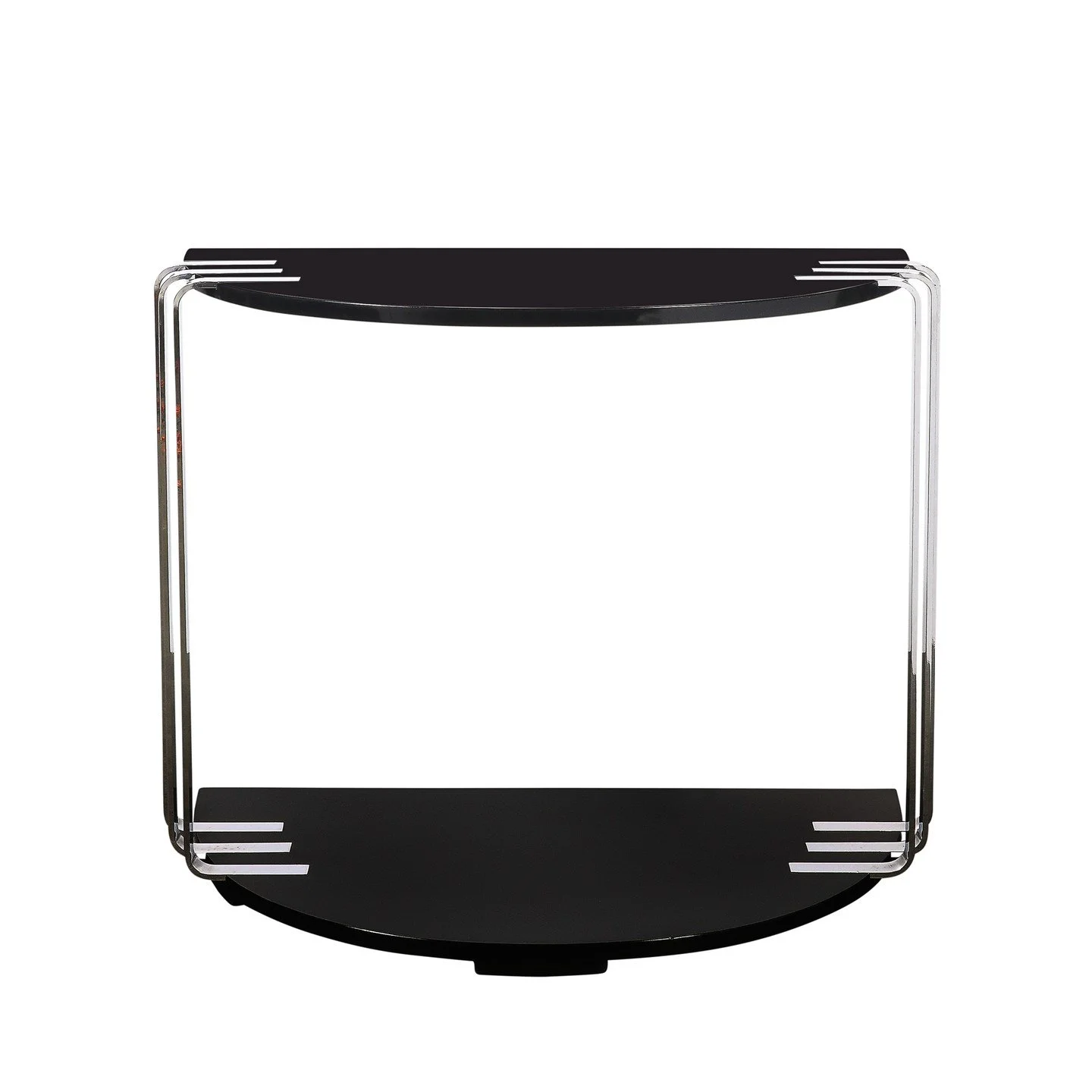 Art Deco Demilune Chrome and Black Lacquer Console Table by Donald Deskey

American, Circa 1935

Dimensions: 

Height: 31 in (78.74 cm) x Width: 39.25 in (99.7 cm) x Depth: 14.75 in (37.47 cm)

Creator: Donald Deskey (Maker)
.
.
.
.
.
#antiquefurnitu