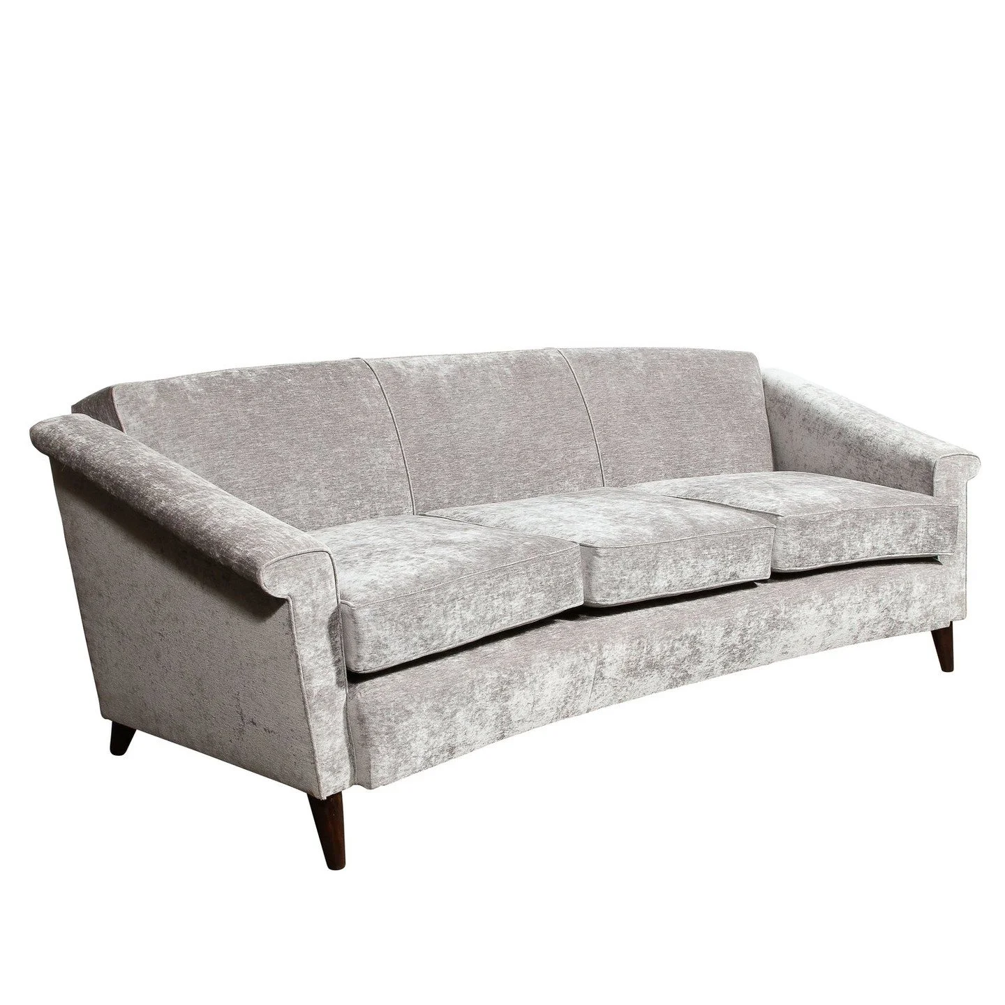 Mid-Century Modern Sofa in Smoked Pewter Velvet &amp; Ebonized Walnut by Jules Leleu

France, circa 1960

Dimensions:

Height: 26 in (66.04 cm) x Width: 81 in (205.7 cm) x Depth: 32 in (81.28 cm)

Seat Height: 17 in (43.18 cm)

Creator: Jules Leleu (