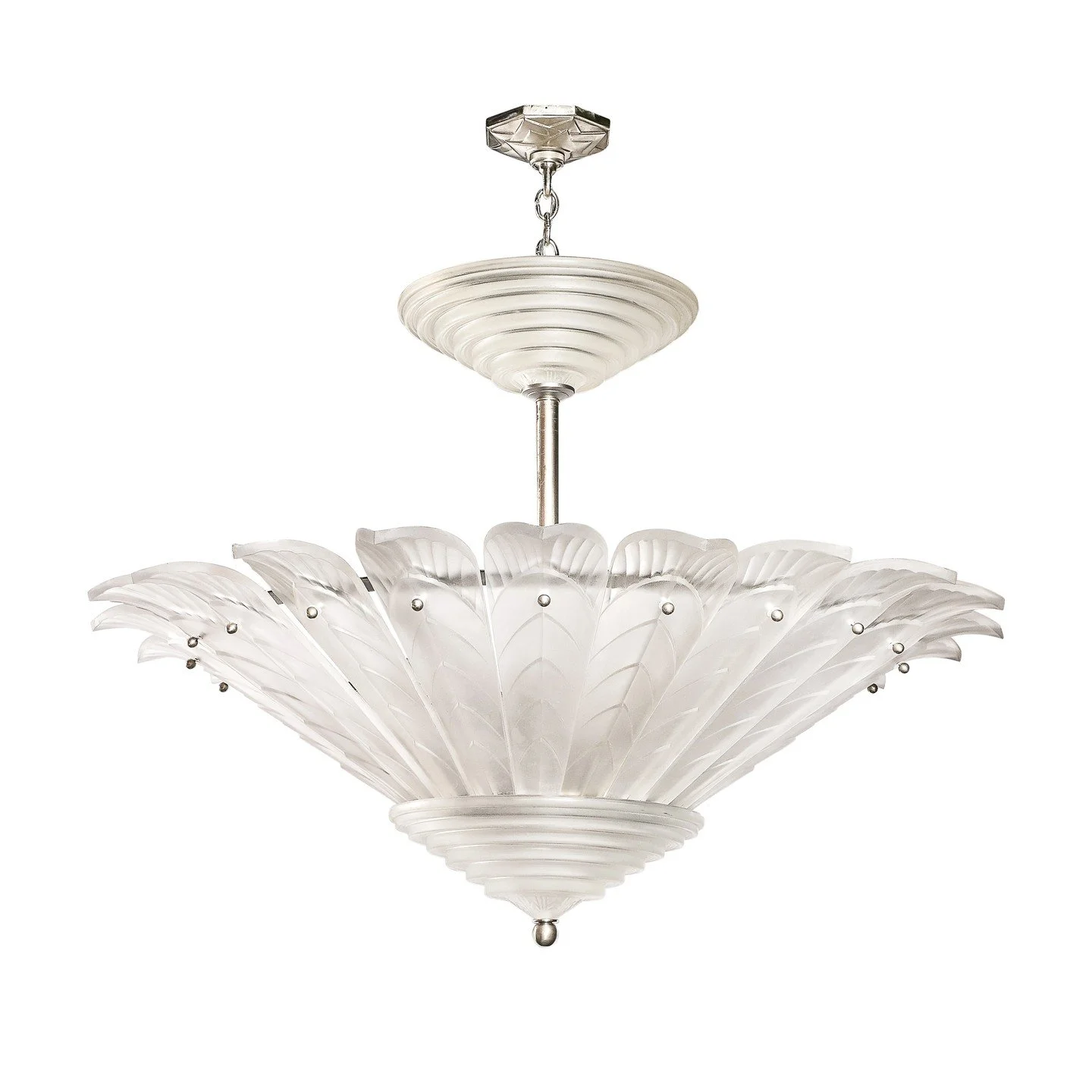 Rare Art Deco Skyscraper Style Frosted Glass Chandelier Signed Sabino

France, Circa 1935

Dimensions: 

Overall Height: 41 in (104.14 cm) x Diameter: 40 in (101.6 cm)

Diameter of Canopy: 13"

Creator: Marius-Ernest Sabino (Maker)
.
.
.
.
.
#ar