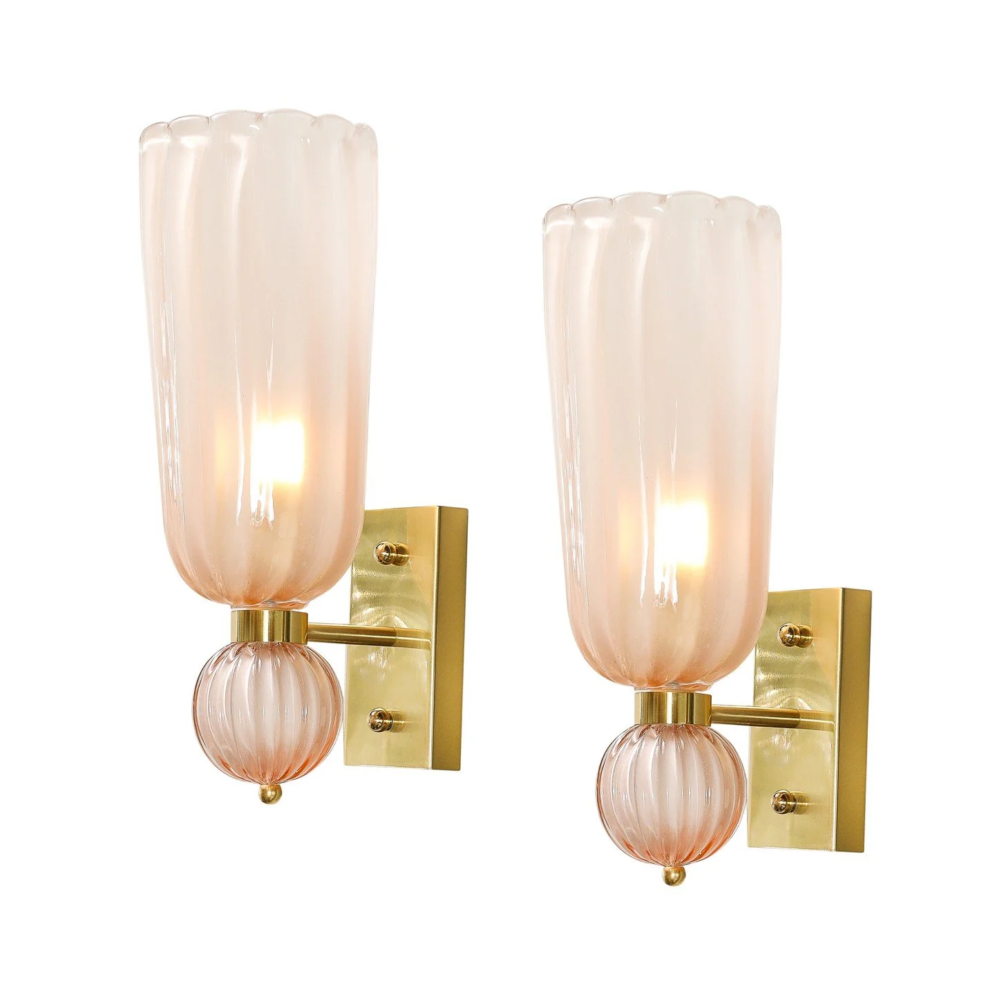 Modernist Hand-Blown Fluted Murano Glass Sconces w/ Orbital Drop in Frosted Rose

Italy, 21st Century

Dimensions: 

Height: 16.5 in (41.91 cm) x Width: 6.75 in (17.15 cm) x Depth: 9.25 in (23.5 cm)
.
.
.
.
.
#muranoglasslighting
#muranolights
#inter