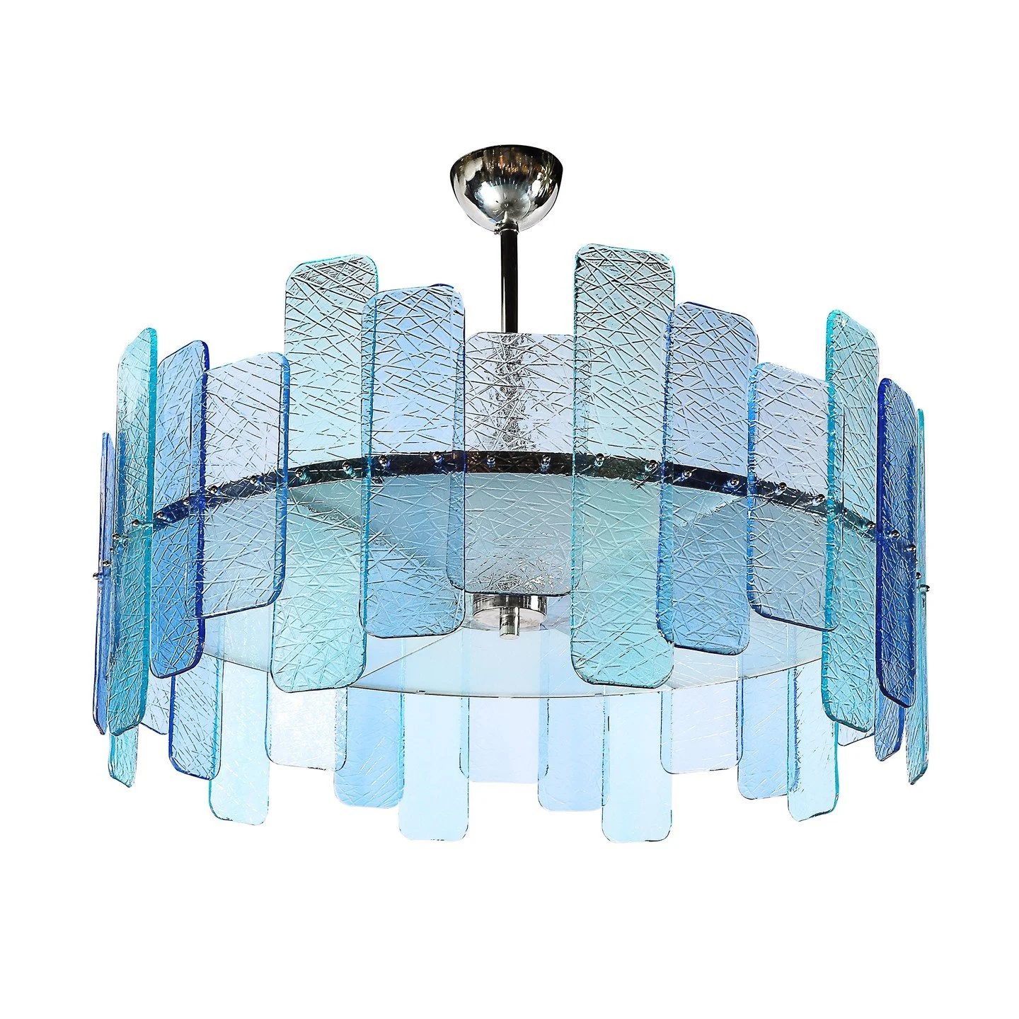 Modernist Hand-Blown Mixed Blue Murano Glass Paneled Chandelier with Diffuser

Italy, 20th Century

Dimensions: 

Overall Height: 36 in (91.44 cm) x Diameter: 44 in (111.76 cm)

Body Height: 20"
.
.
.
.
.
#vintagemurano
#muranochandelier
#luxury